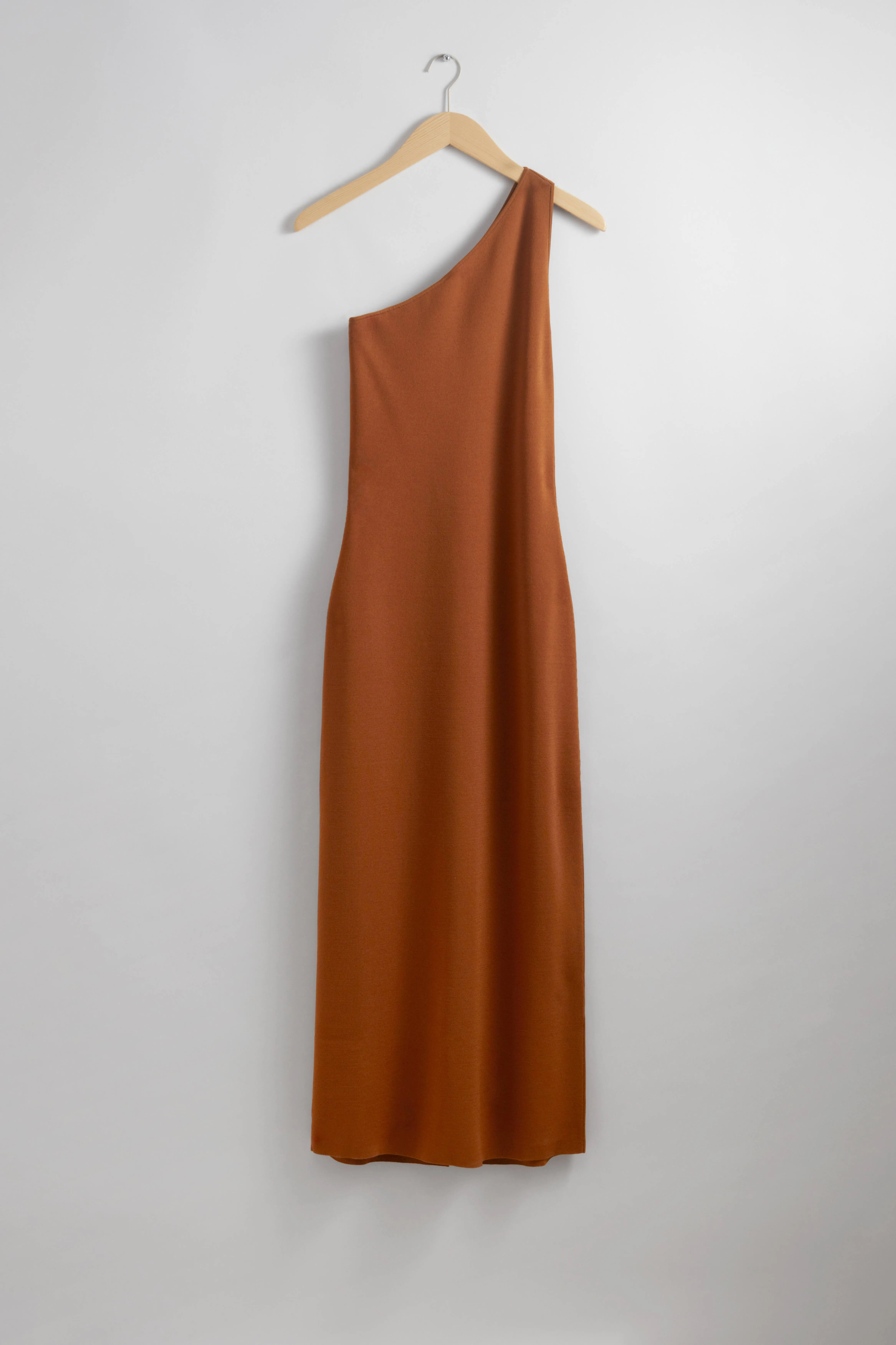 One-Shoulder Midi Dress - Asymmetric neckline - Sleeveless - Brown - Ladies | H&M GB