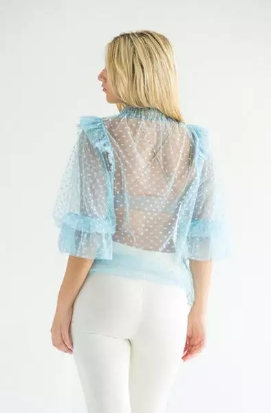 PARKER Sheer Powder Blue Polka Dot Blouse