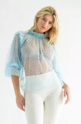 PARKER Sheer Powder Blue Polka Dot Blouse