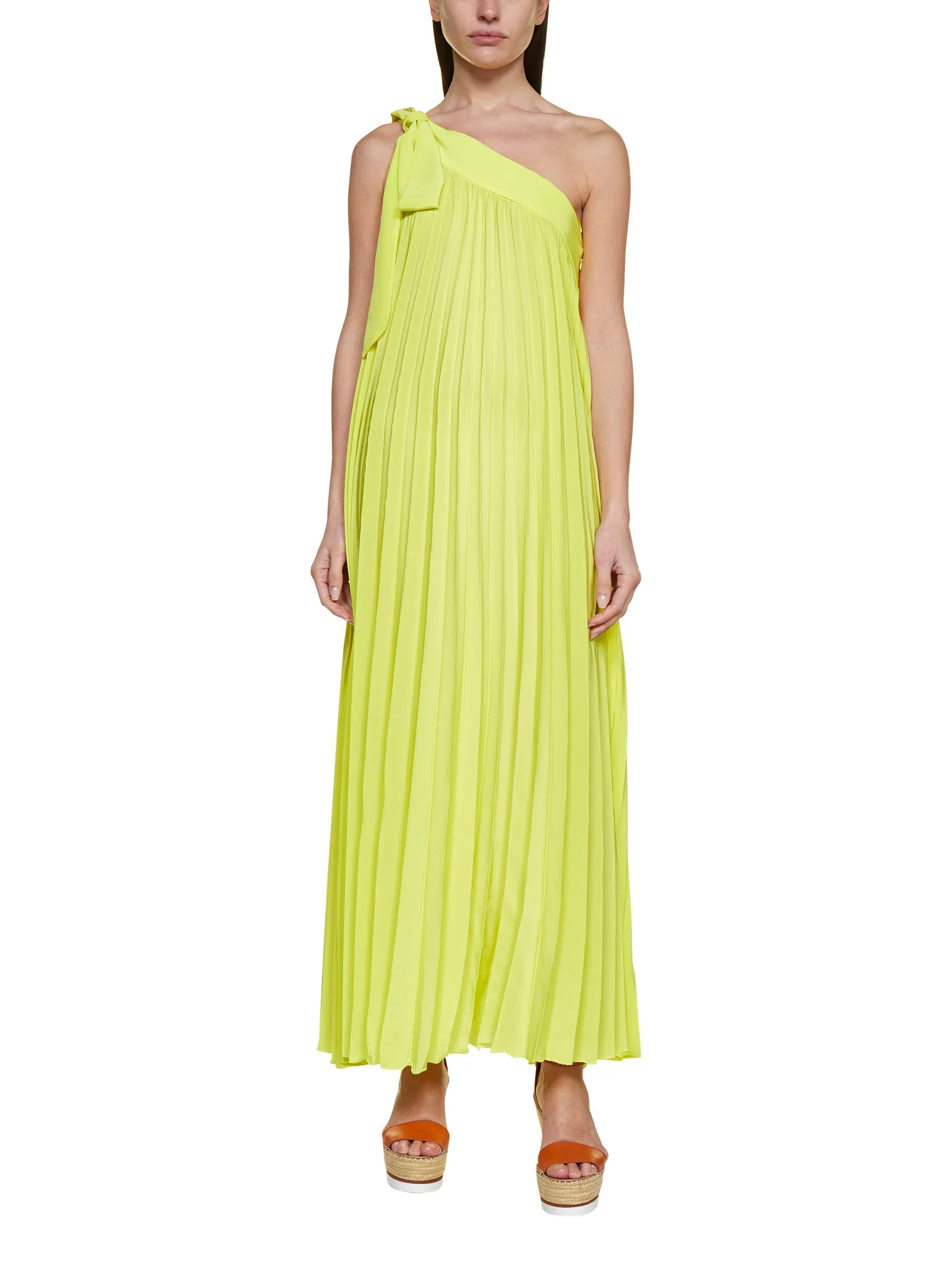 P.A.R.O.S.H. One-Shoulder Pleated Midi Dress