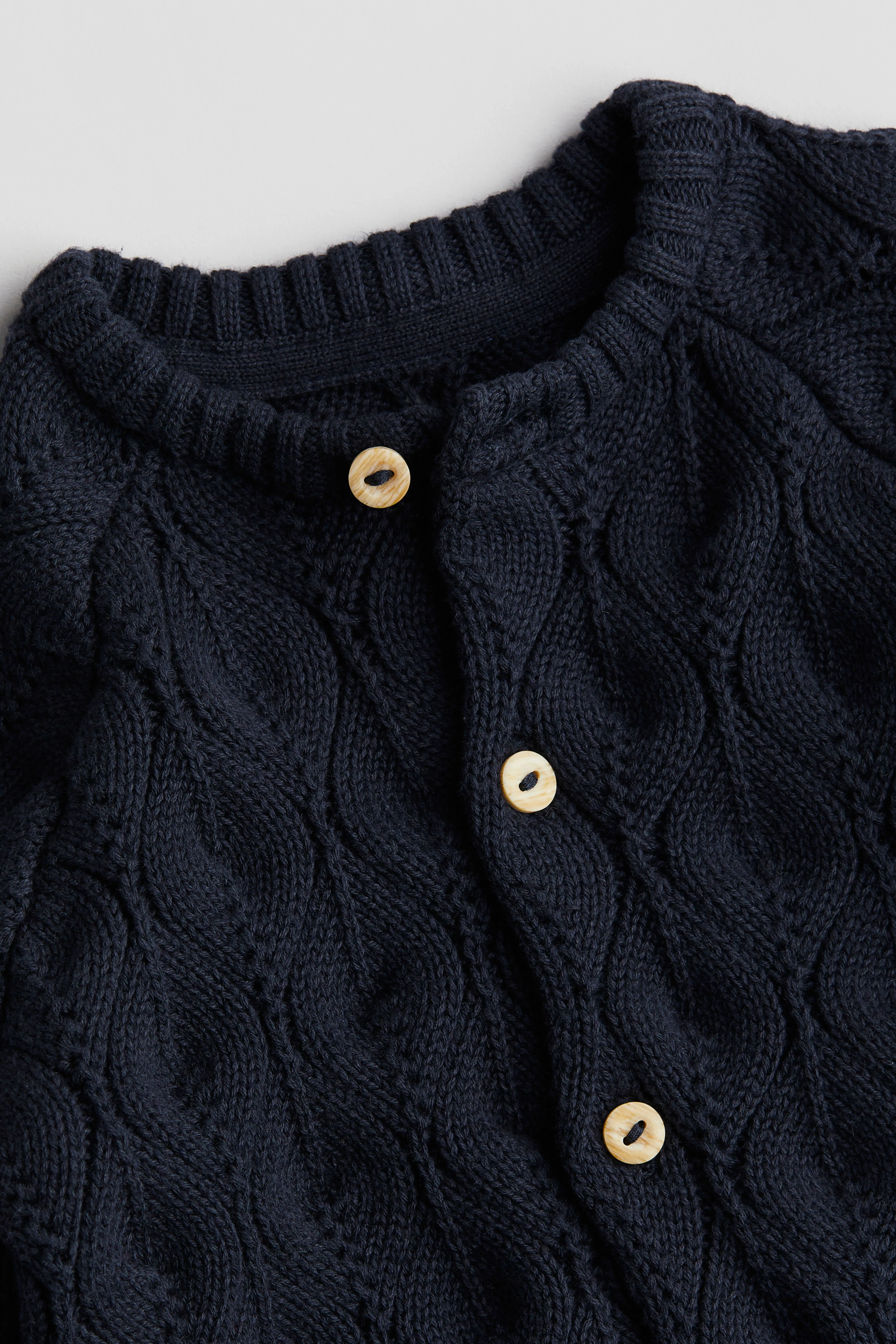 Pattern-knit cotton cardigan - Round neck - Long sleeve - Navy blue - Kids | H&M GB