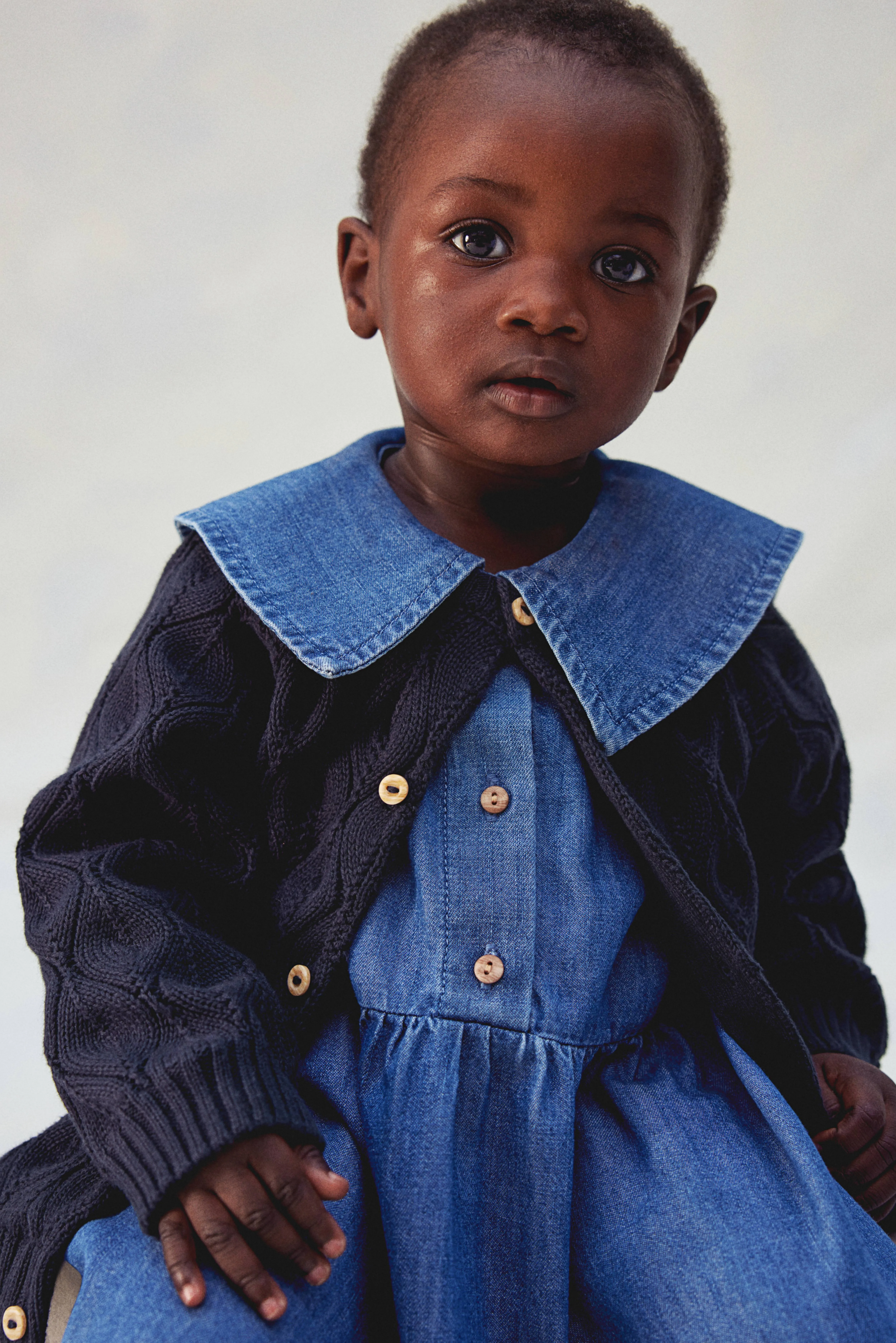 Pattern-knit cotton cardigan - Round neck - Long sleeve - Navy blue - Kids | H&M GB