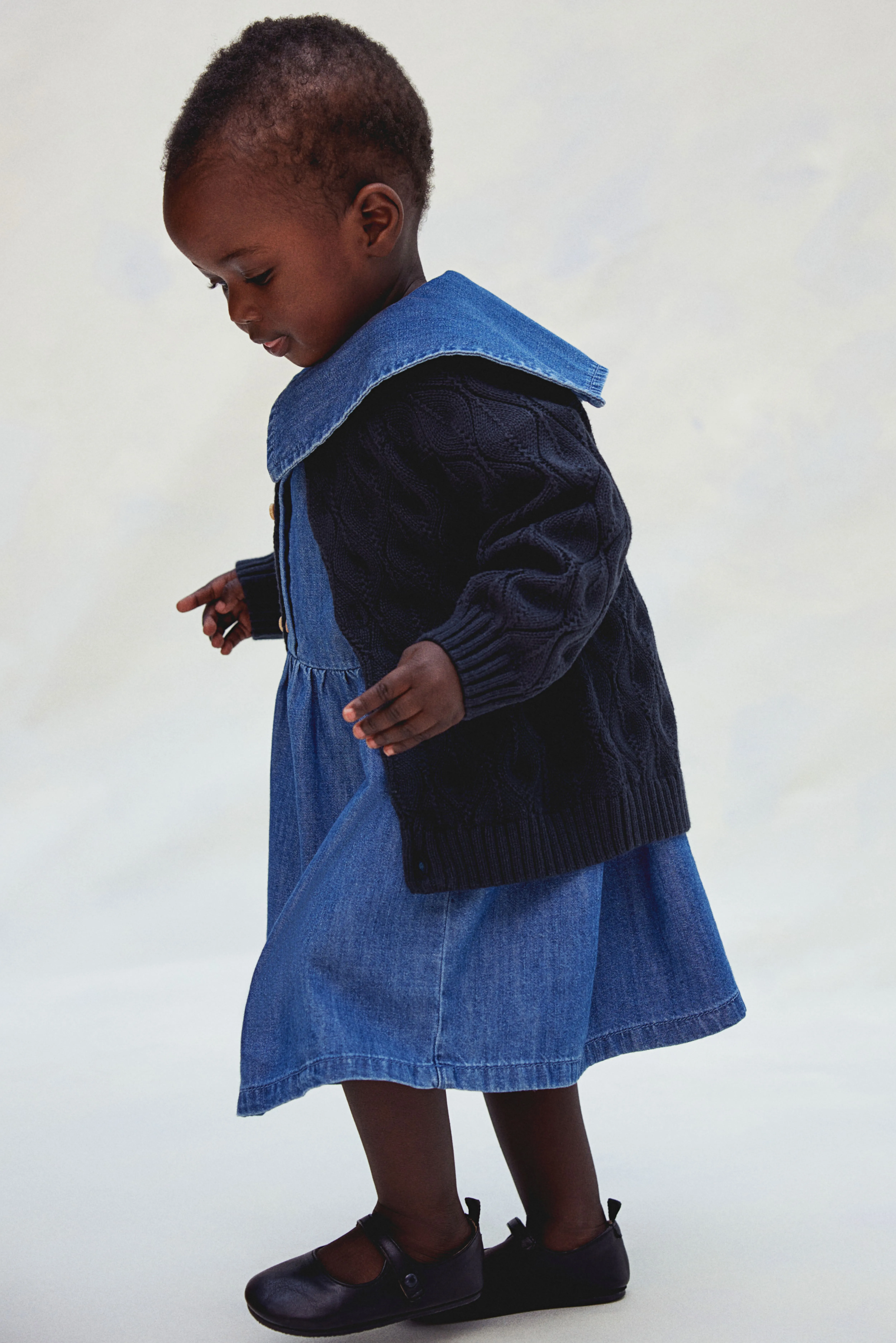 Pattern-knit cotton cardigan - Round neck - Long sleeve - Navy blue - Kids | H&M GB