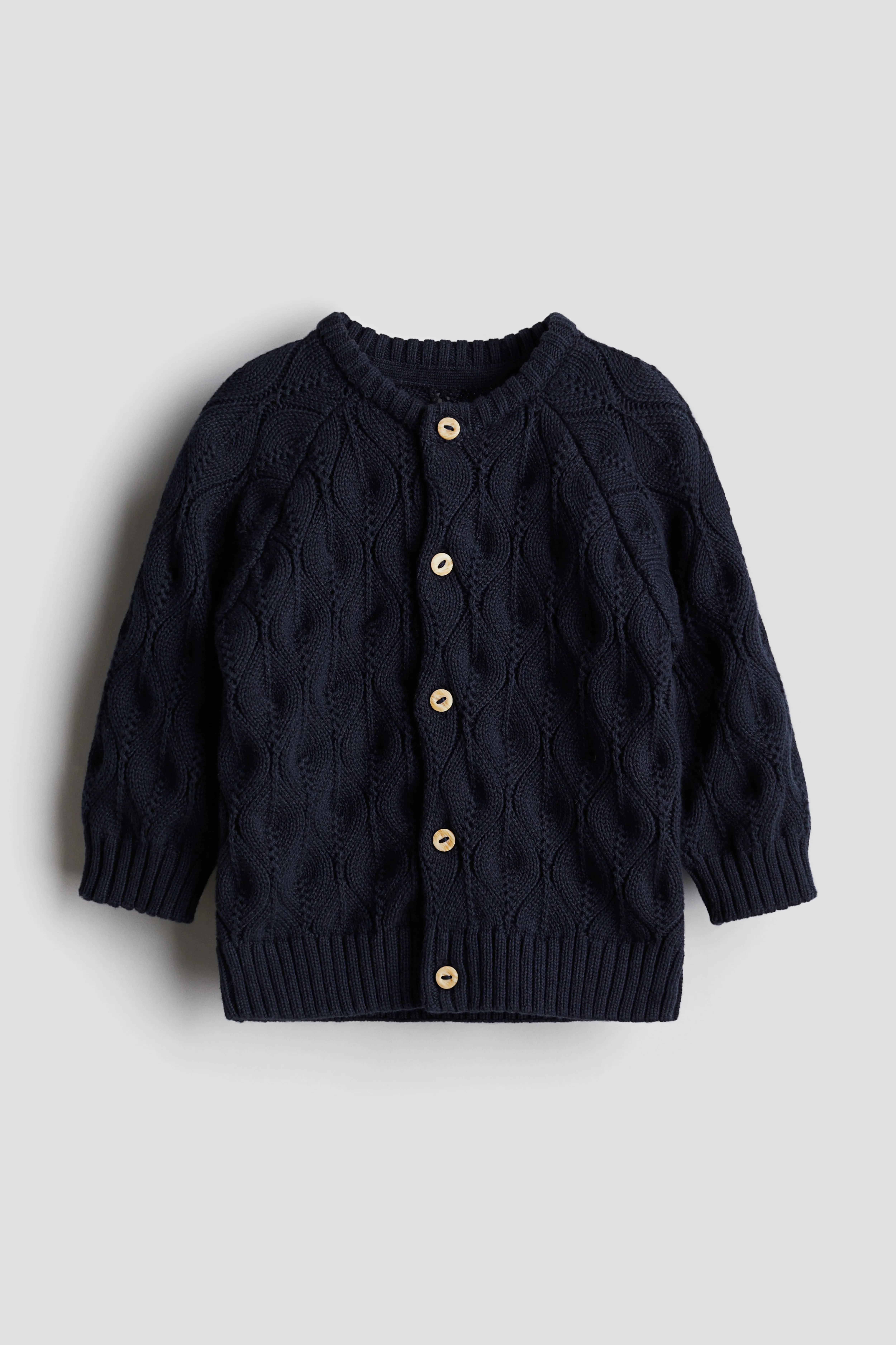 Pattern-knit cotton cardigan - Round neck - Long sleeve - Navy blue - Kids | H&M GB