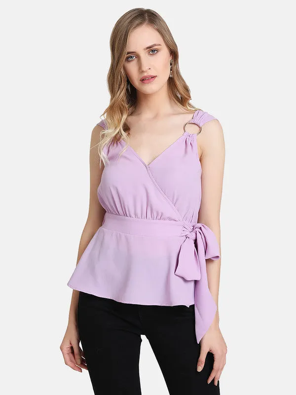 Peplum Overlap Top With Buckle Detail