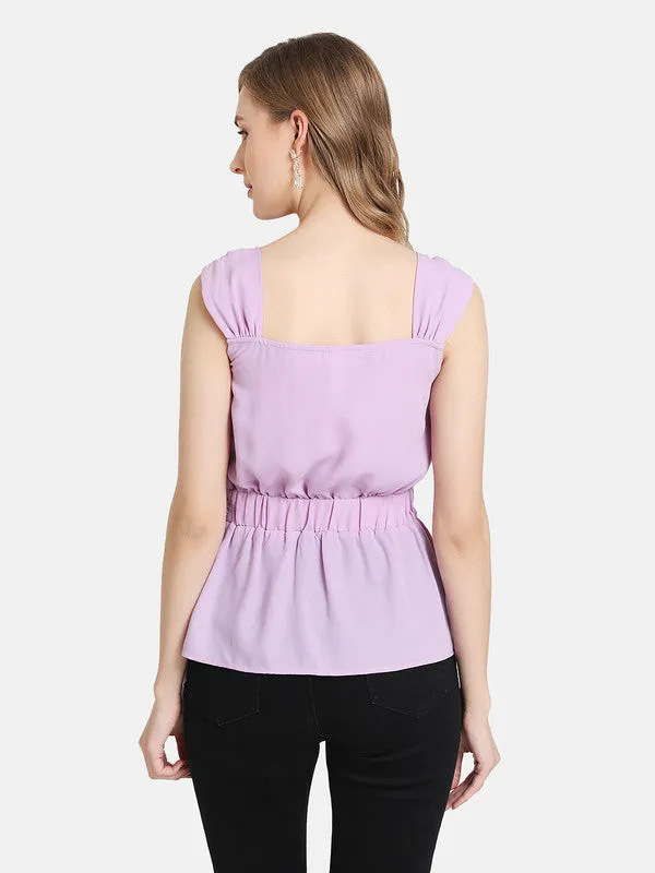 Peplum Overlap Top With Buckle Detail