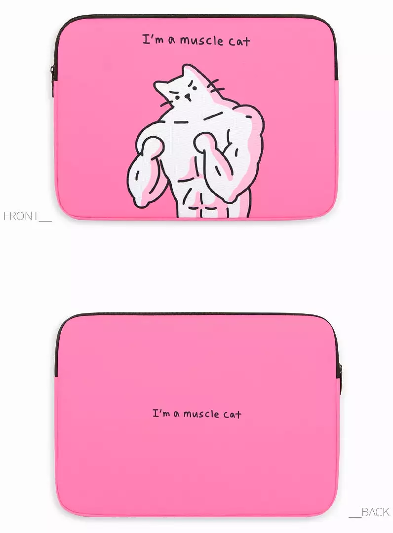 Pink Cat Graphic Laptop Sleeves 13 15 inch Cases Protective Covers Handbags Square Pouches Designer Artist Prints Cute Lightweig