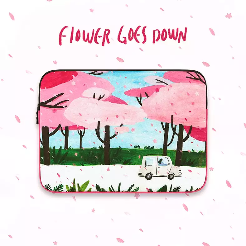 Pink Flower Floral Rain Graphic Laptop Sleeves 11 13 15inch Cases Protective Covers Handbags Square Pouches Designer Artist Prin