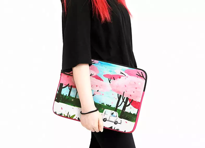 Pink Flower Floral Rain Graphic Laptop Sleeves 11 13 15inch Cases Protective Covers Handbags Square Pouches Designer Artist Prin