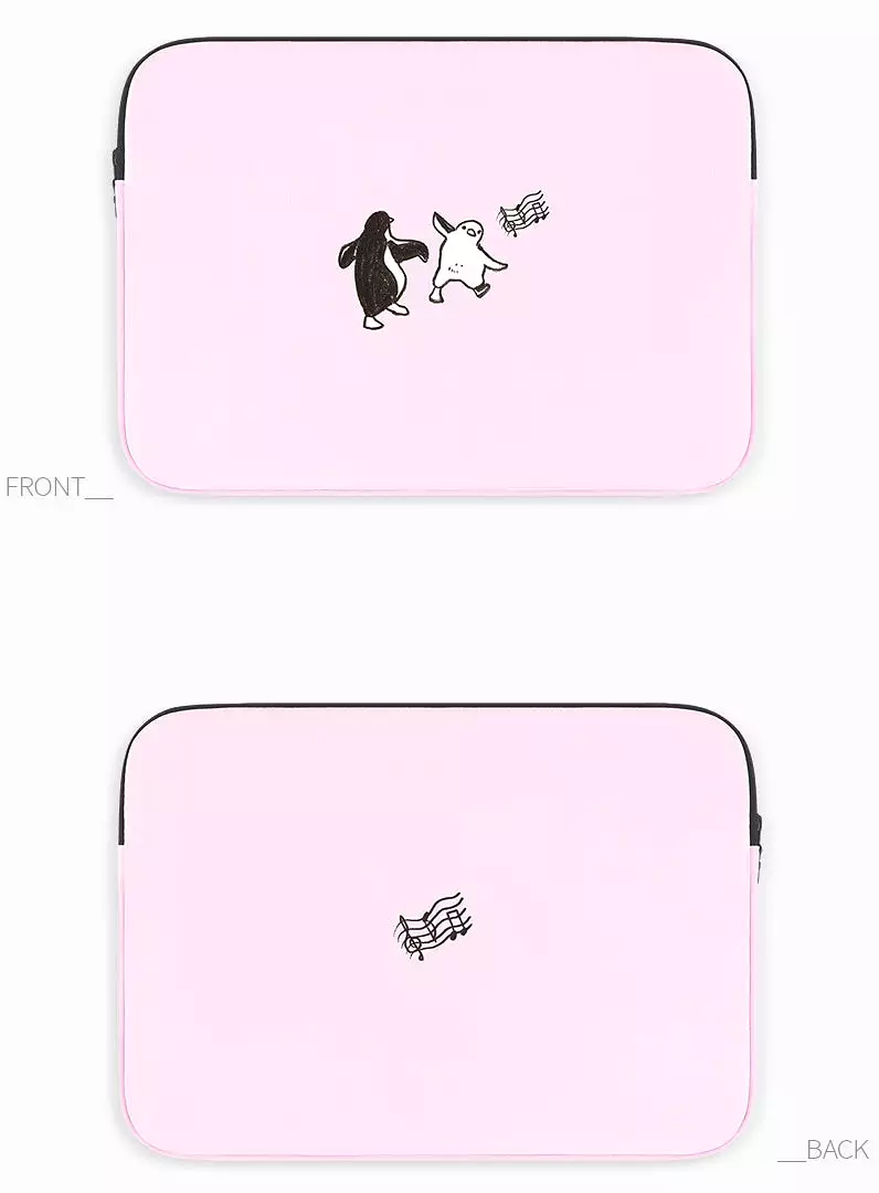 Pink Penguin Graphic Laptop Sleeves 13 15 inch Cases Protective Covers Handbags Square Pouches Designer Artist Prints Cute Light