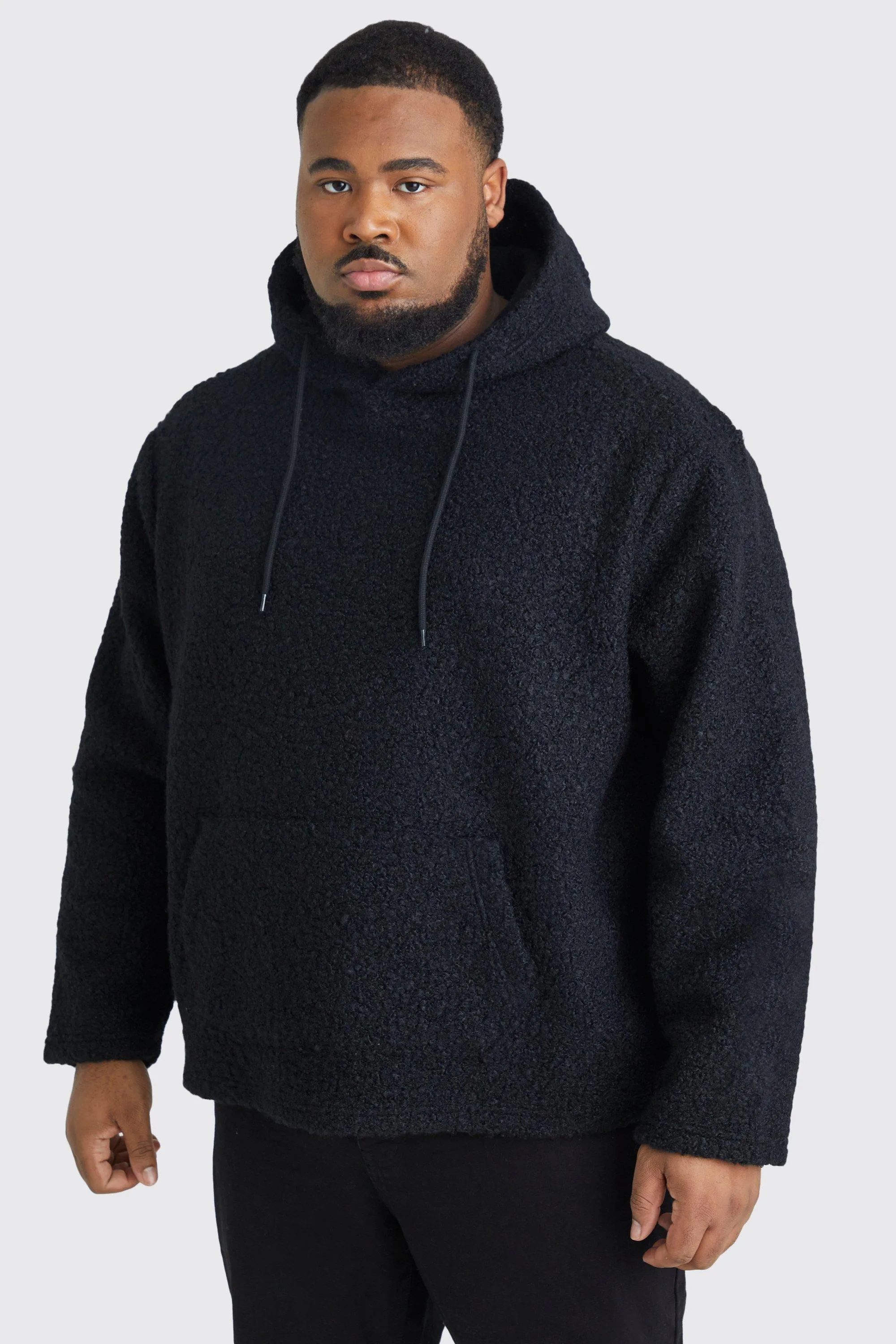 Plus Oversized Boxy Boucle Borg Hoodie | boohooMAN UK