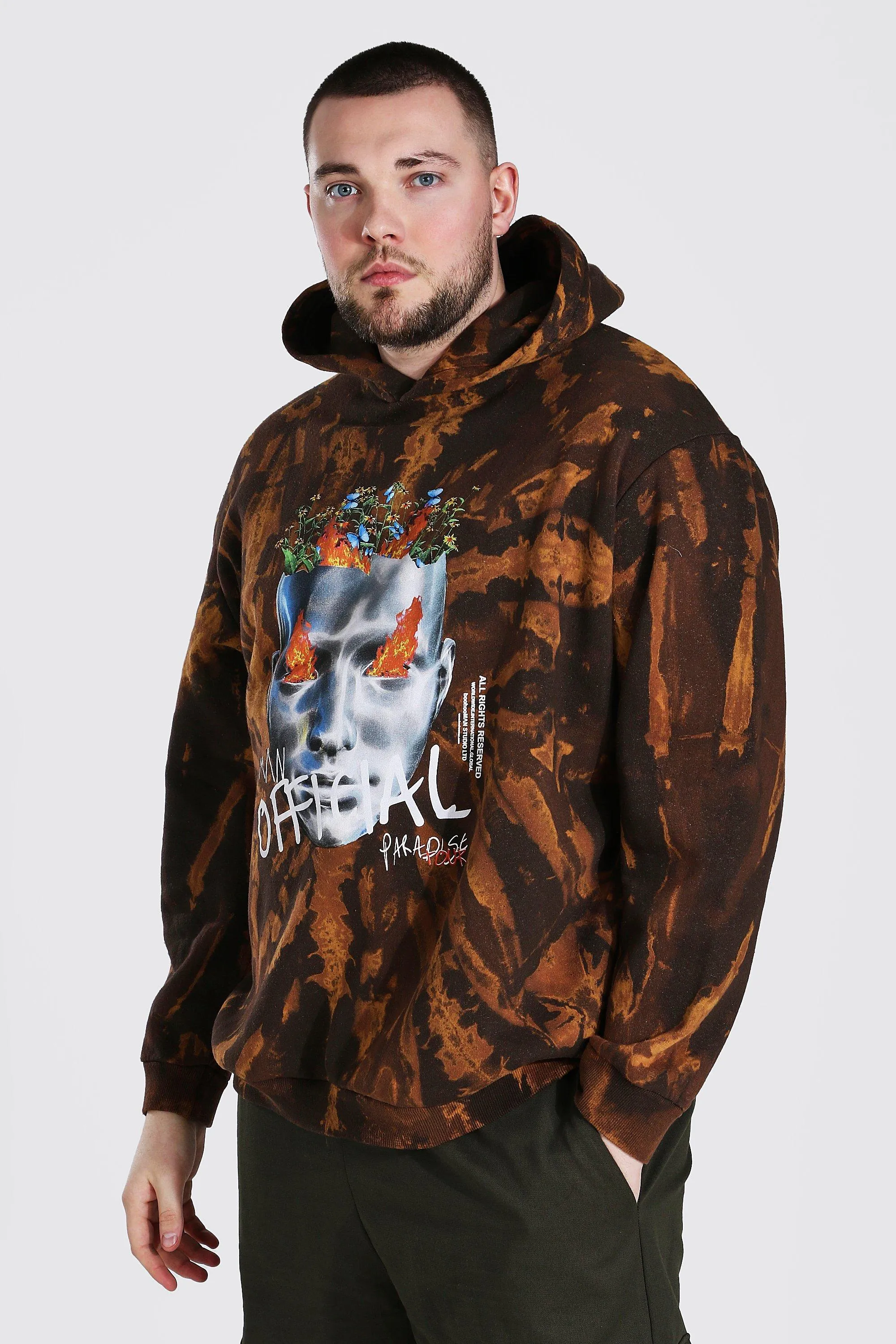 Plus Size Loose Fit Robot Tour Tie Dye Hoodie