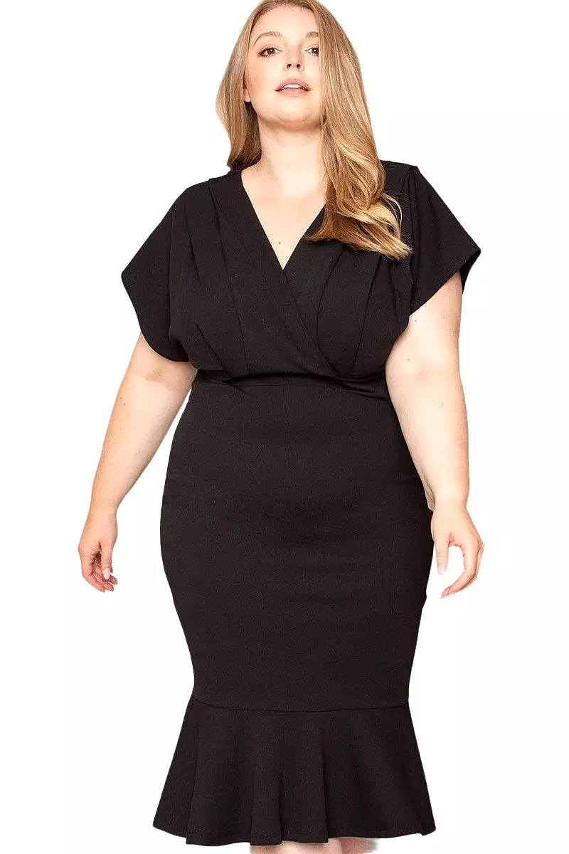 Plus size pleated dropped shoulder midi dress