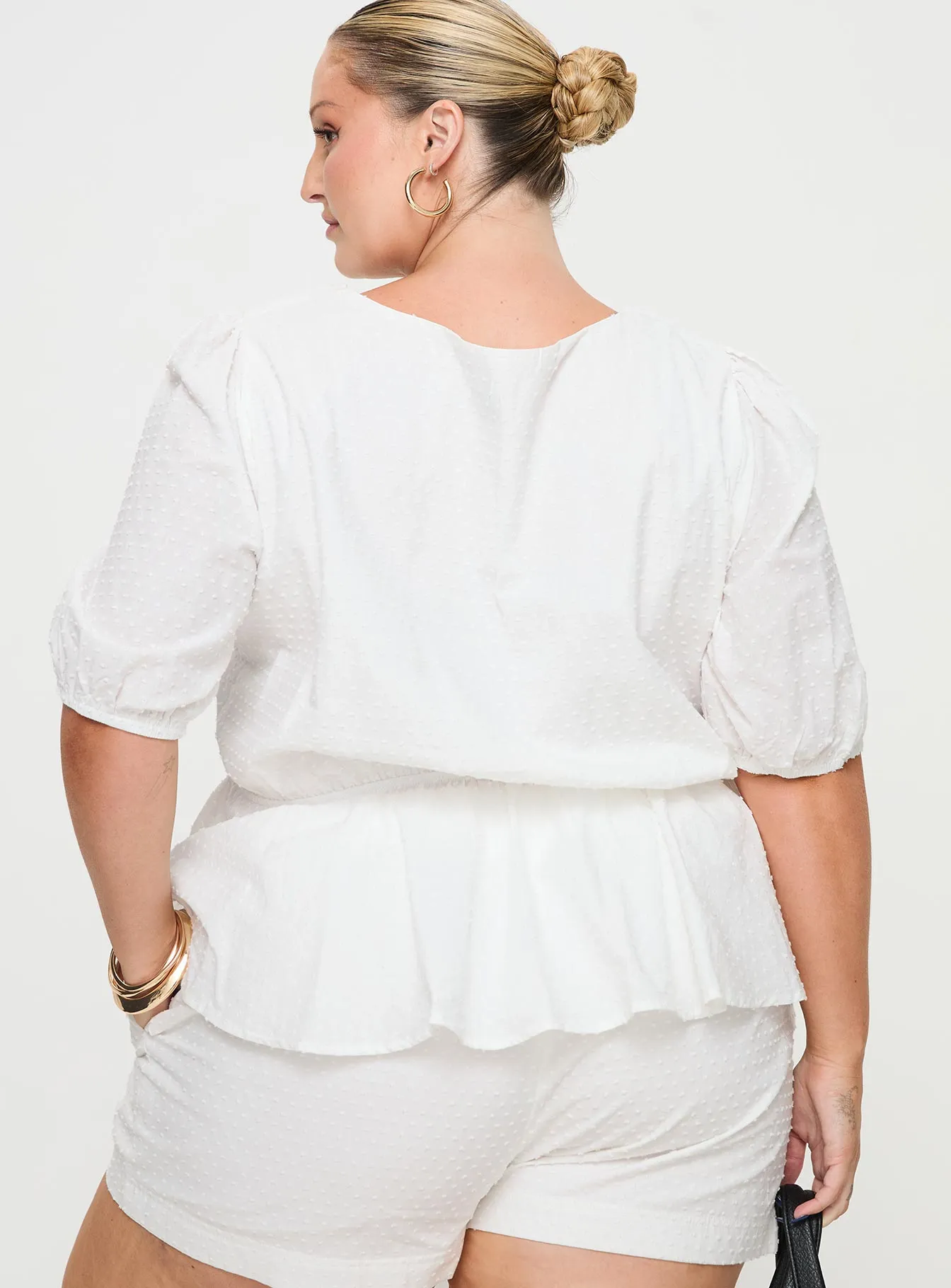 Puff Puff Peplum Top White Curve