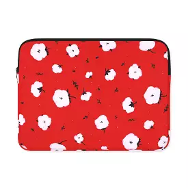 Red Cotton Floral Graphic Laptop Sleeves 11 13 15 inch Cases Protective Skins Covers Handbags Square Pouches Designer Artist Pri