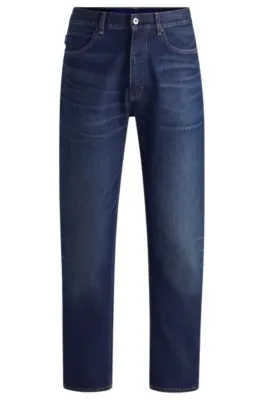 Regular-fit jeans in dark-blue stonewashed denim