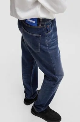 Regular-fit jeans in dark-blue stonewashed denim