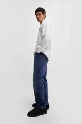 Regular-fit jeans in dark-blue stonewashed denim