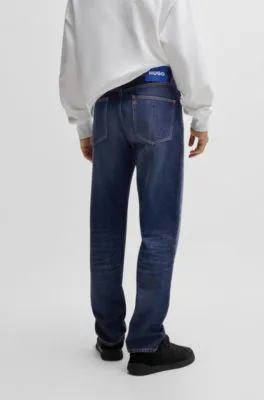 Regular-fit jeans in dark-blue stonewashed denim