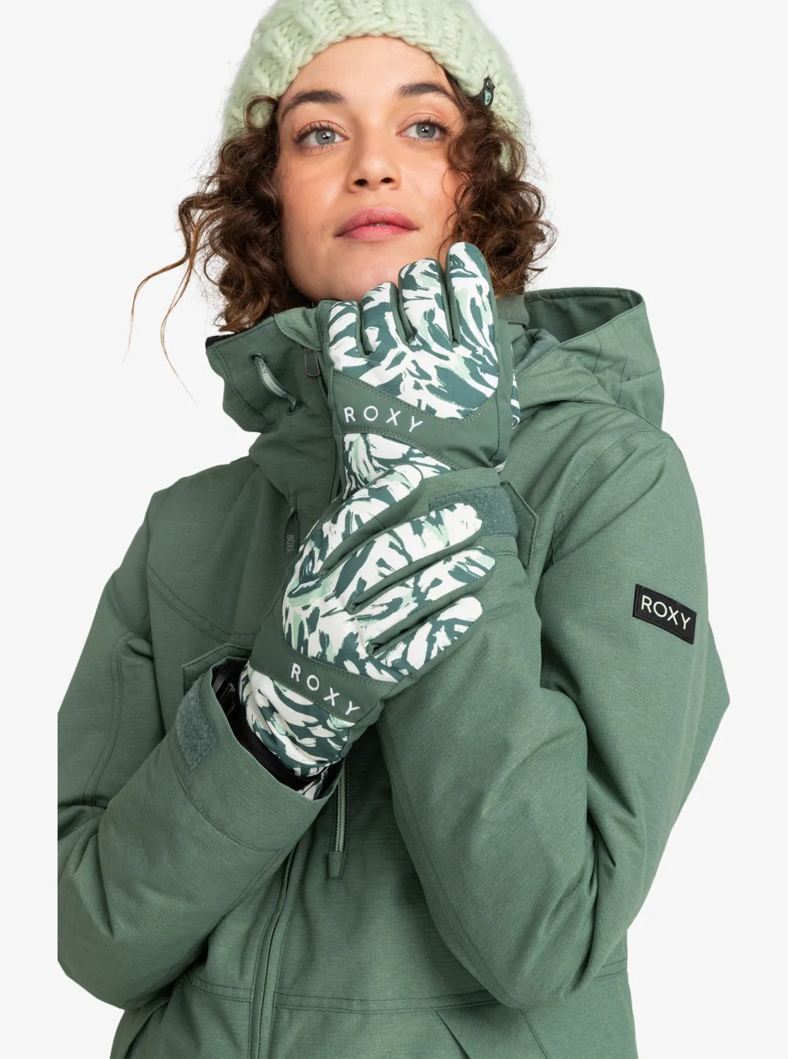 Roxy Jetty Technical Snowboard/Ski Gloves - Dark Forest Wild