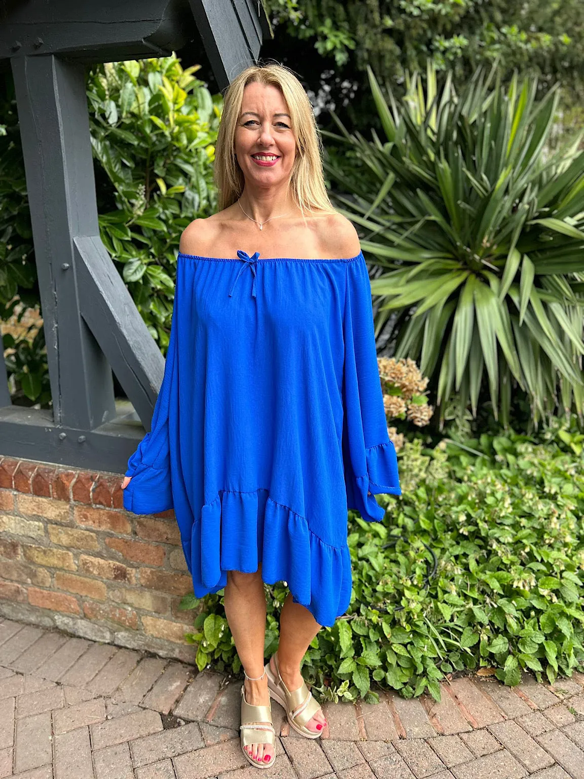 Royal Blue Frilled Bell Sleeve Dress Nadia