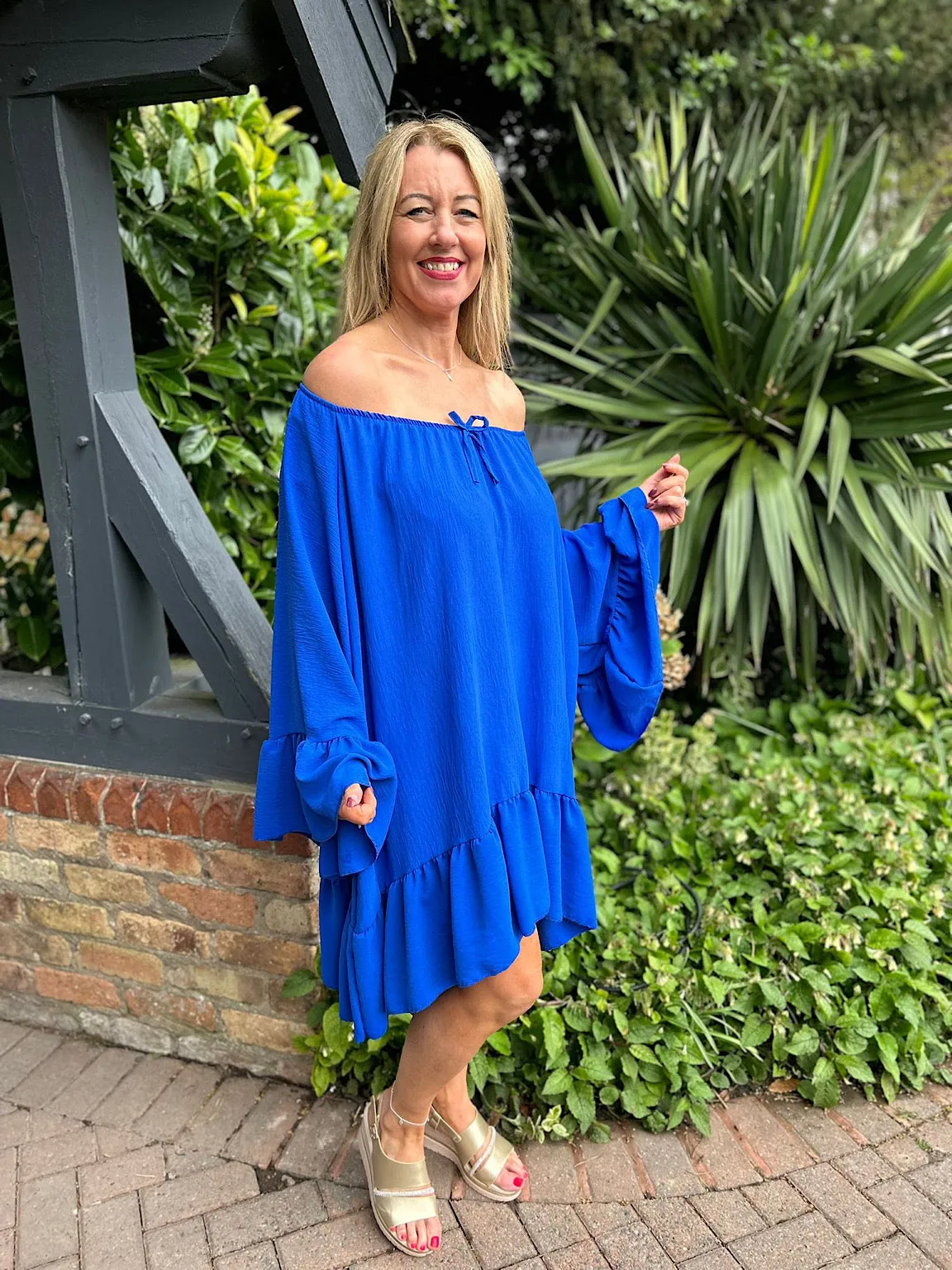 Royal Blue Frilled Bell Sleeve Dress Nadia