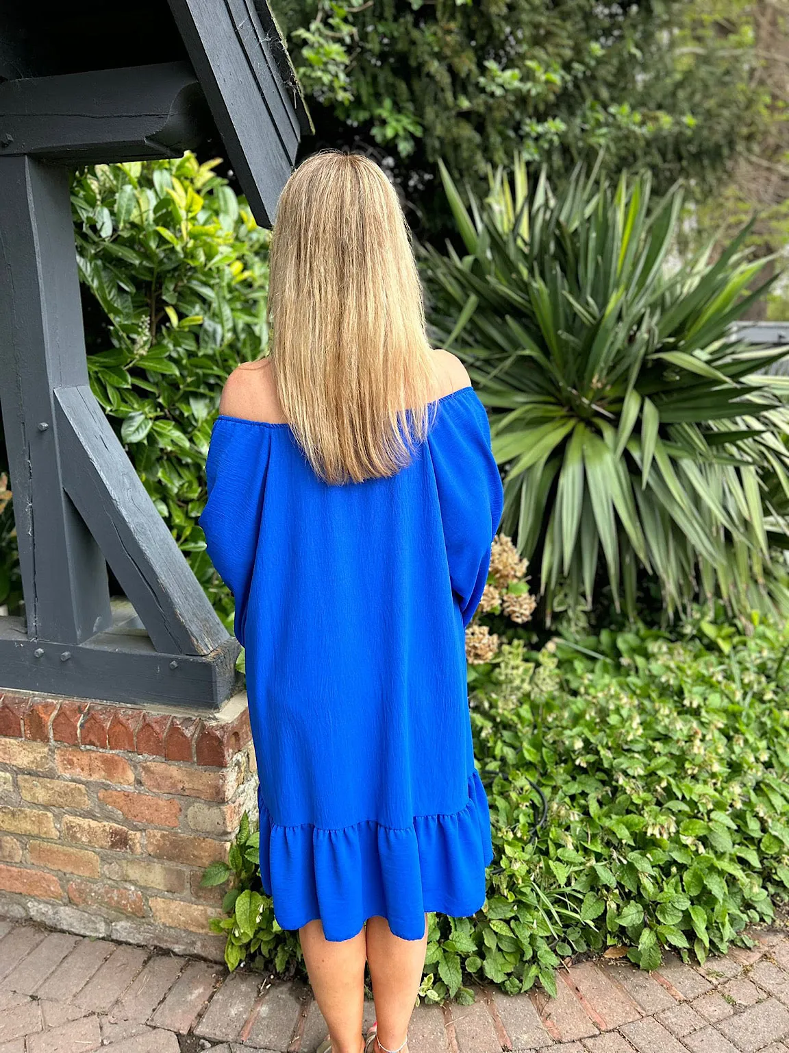 Royal Blue Frilled Bell Sleeve Dress Nadia