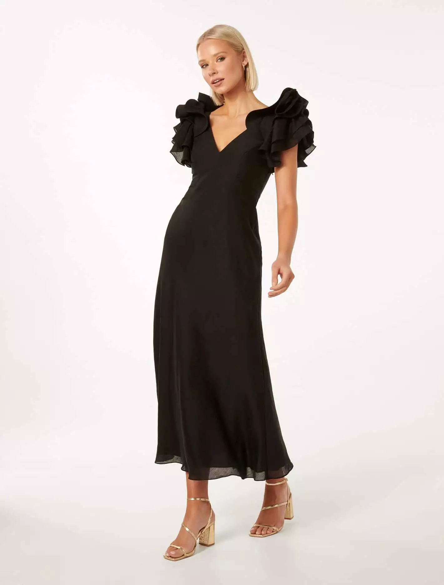 Rylie Ruffle Shoulder Midi Dress Dress