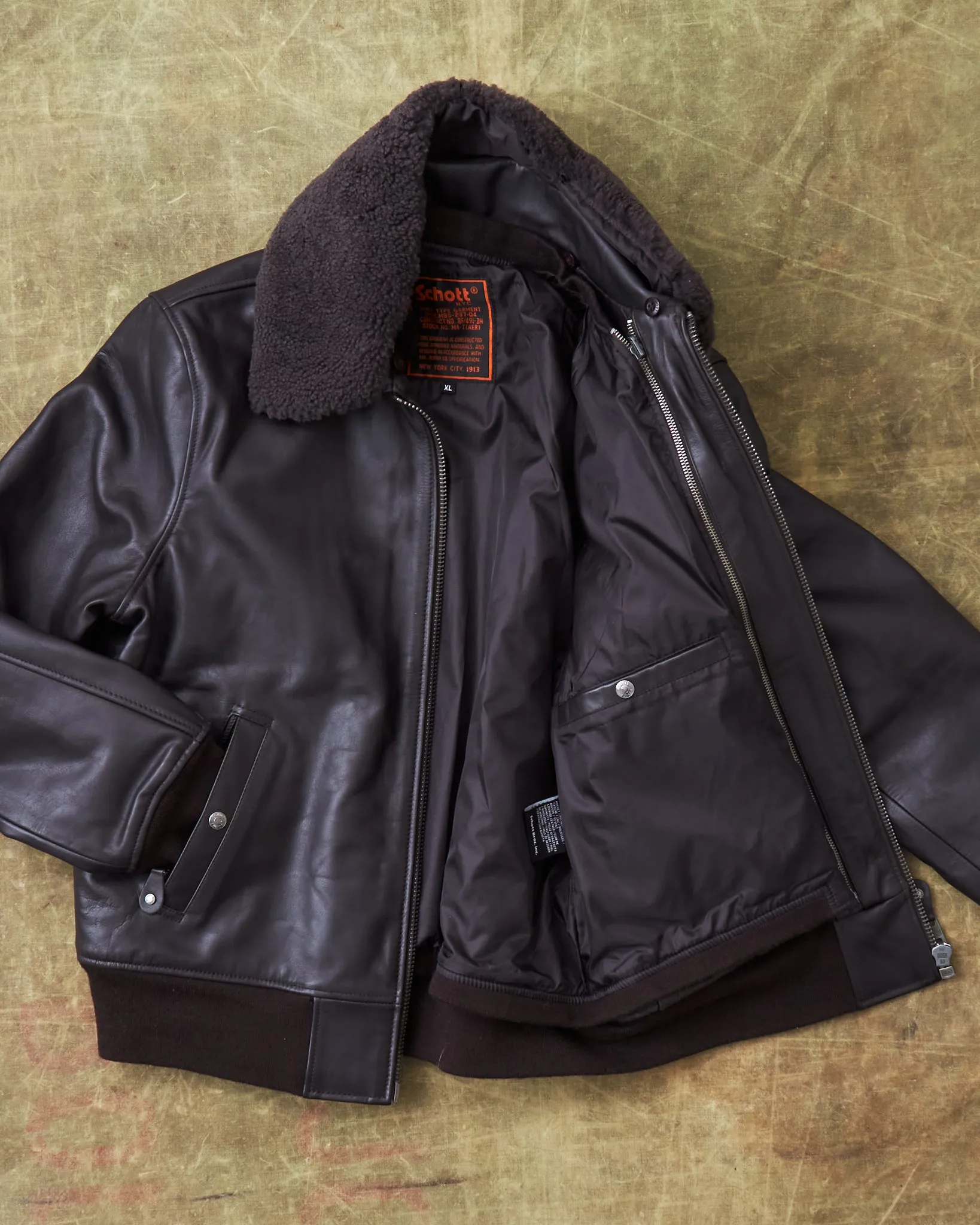 Second Hand Schott Flight Leather Jacket Brown Size XL