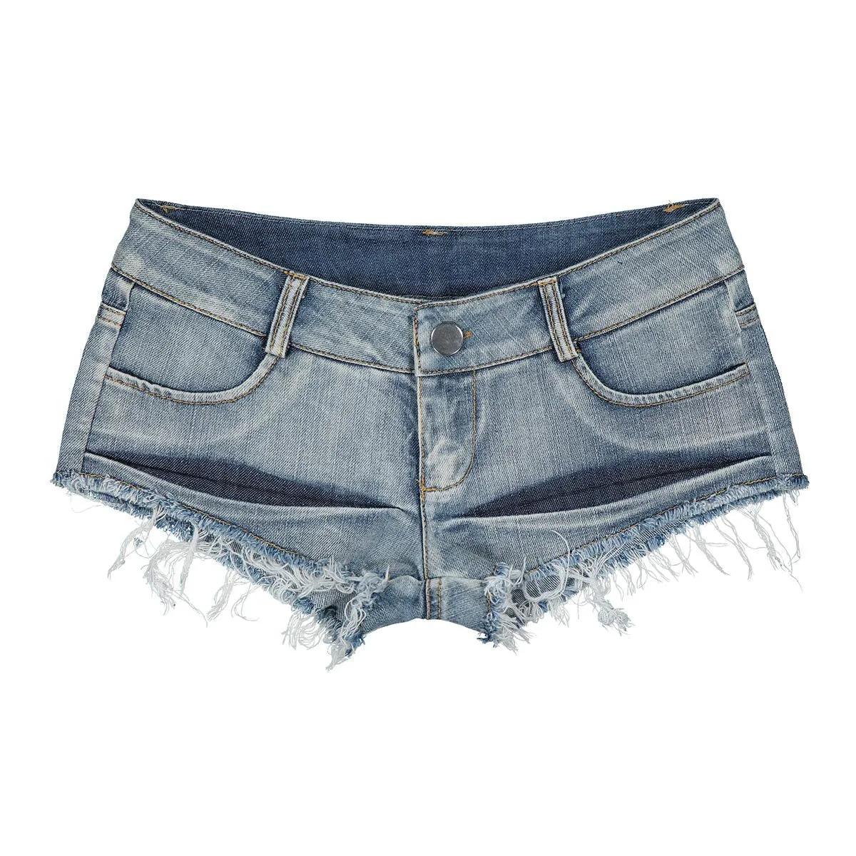 Sexy Solid Night Club Low Waist Hole Decor Ripped Denim Shorts for Women