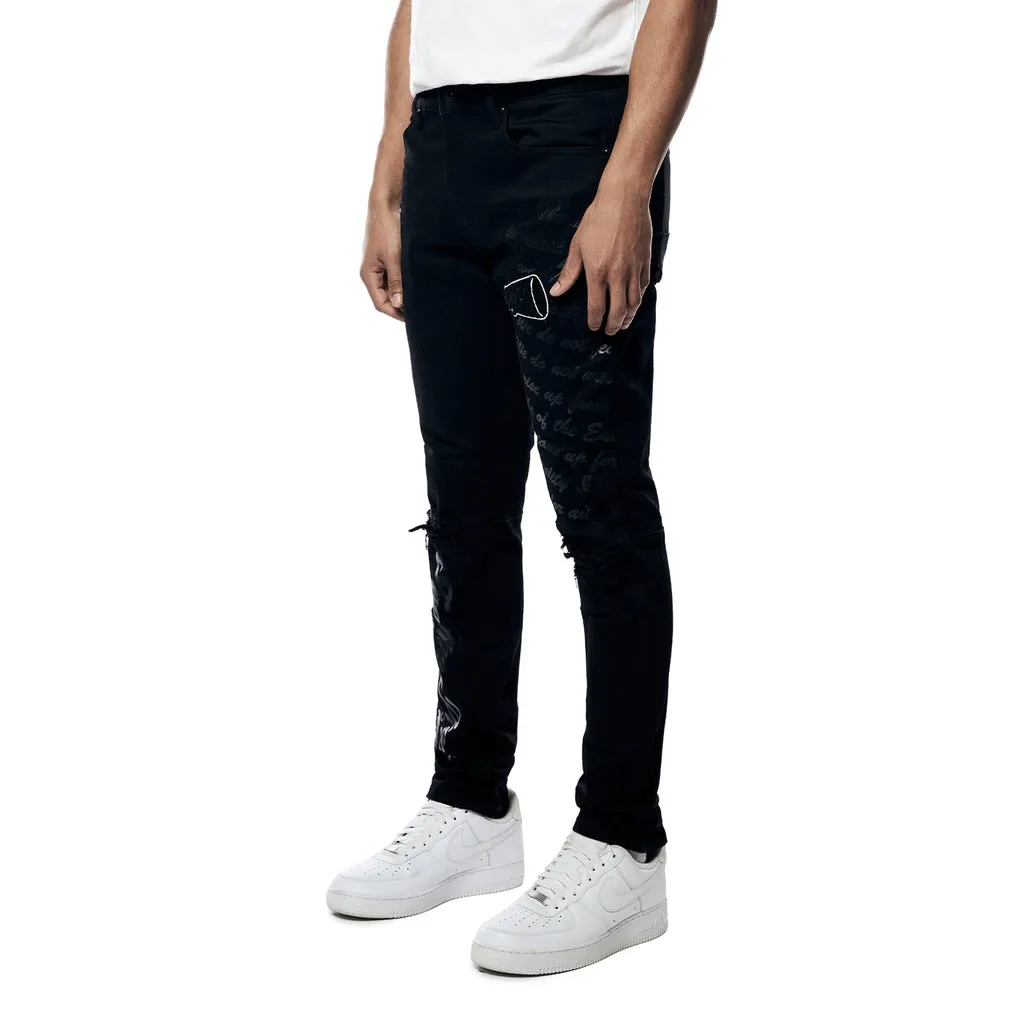 Slim Tapered Rip & Repair Varsity Jeans - Black