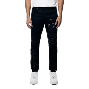 Slim Tapered Rip & Repair Varsity Jeans - Black