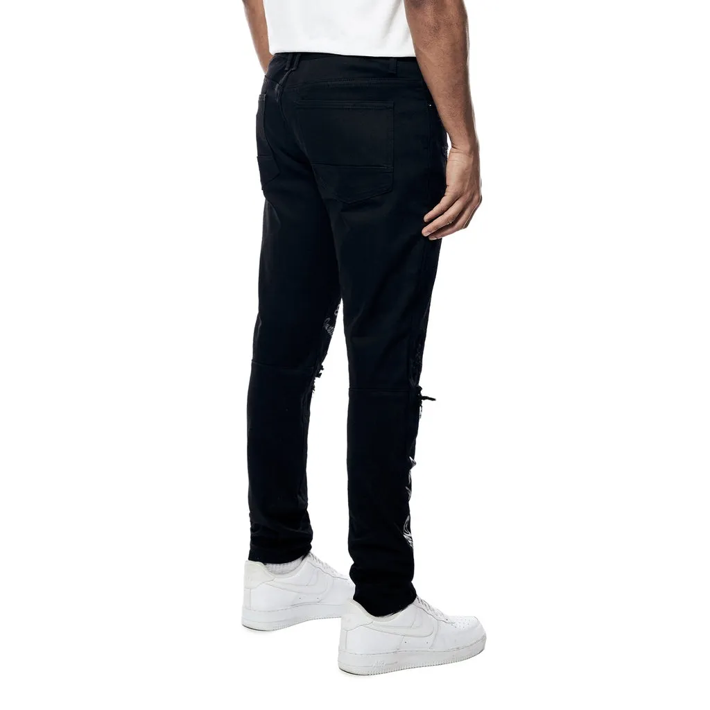 Slim Tapered Rip & Repair Varsity Jeans - Black