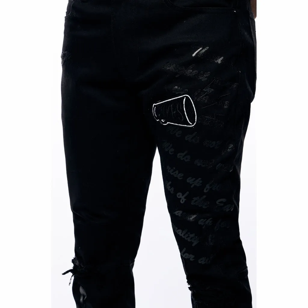 Slim Tapered Rip & Repair Varsity Jeans - Black