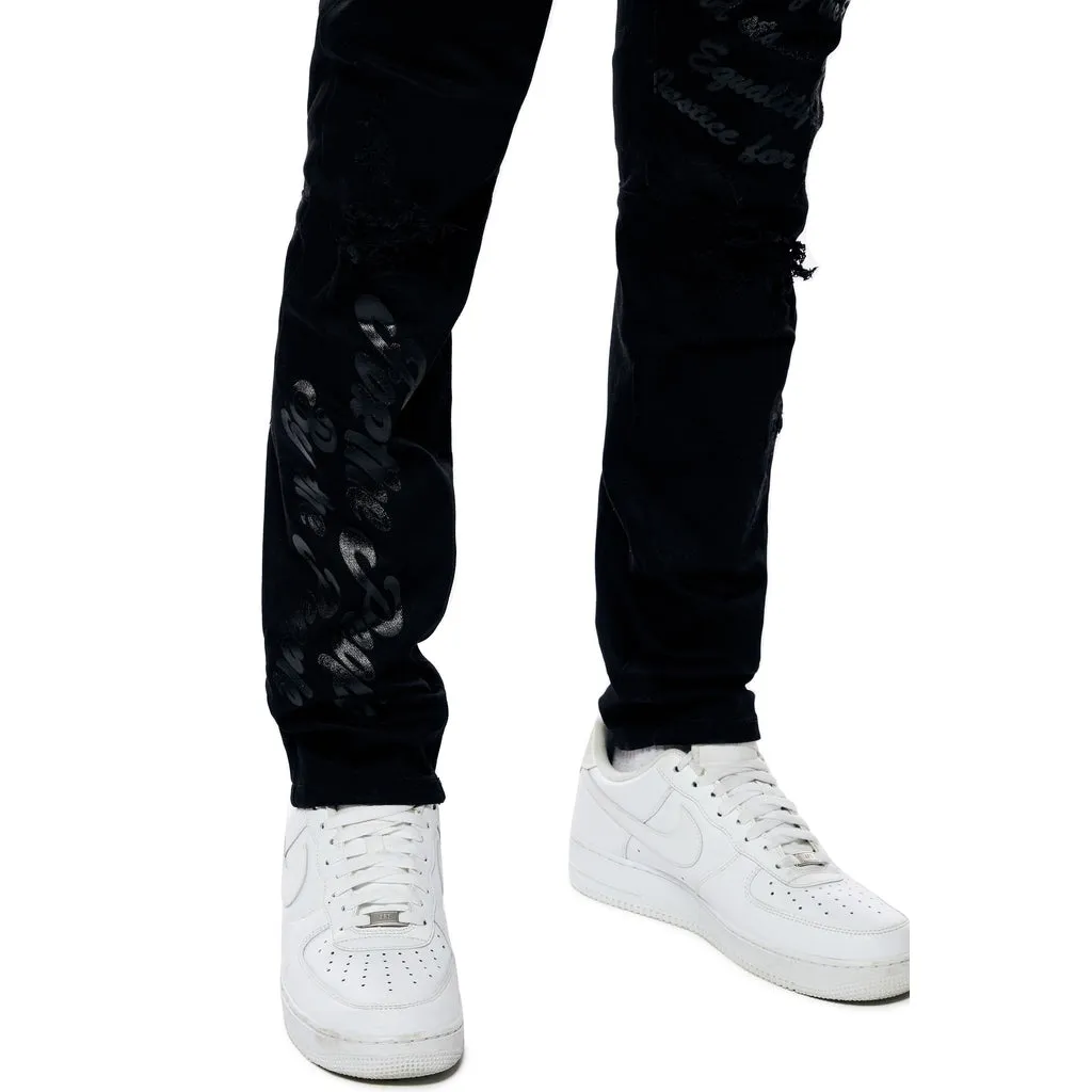 Slim Tapered Rip & Repair Varsity Jeans - Black