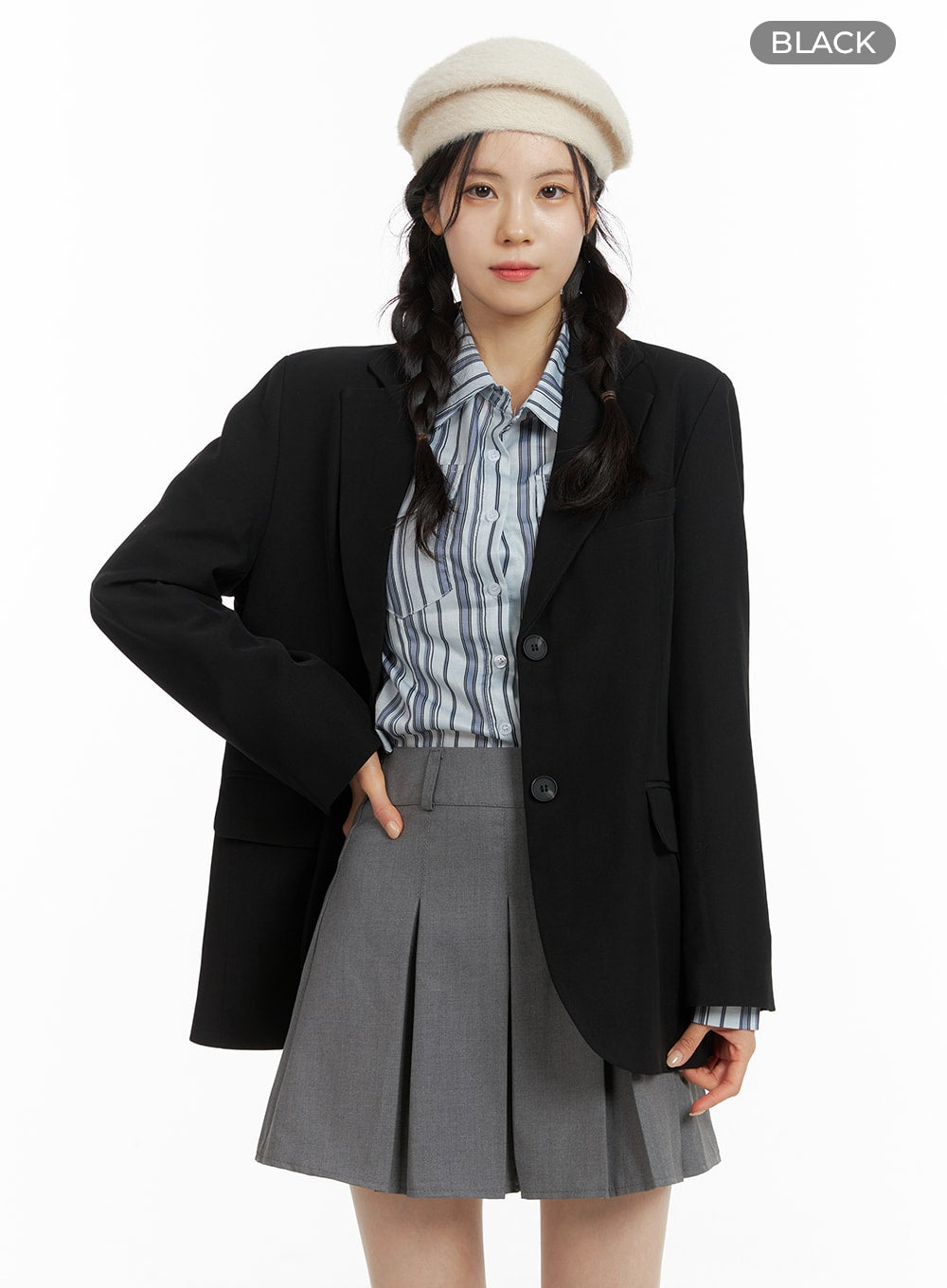 Solid Oversized Blazer Jacket OM420