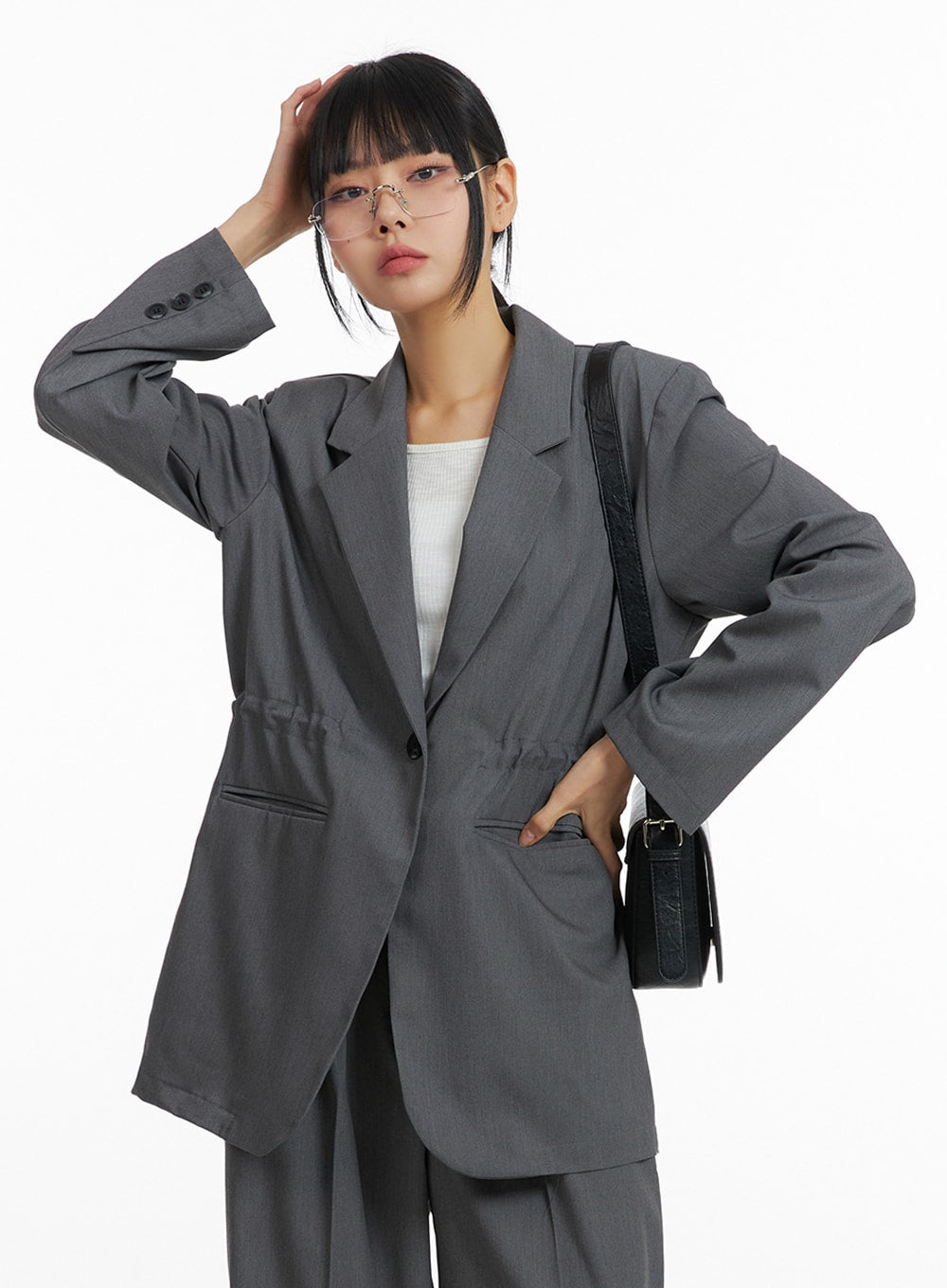 Solid Oversized Waist String Blazer Jacket IM414