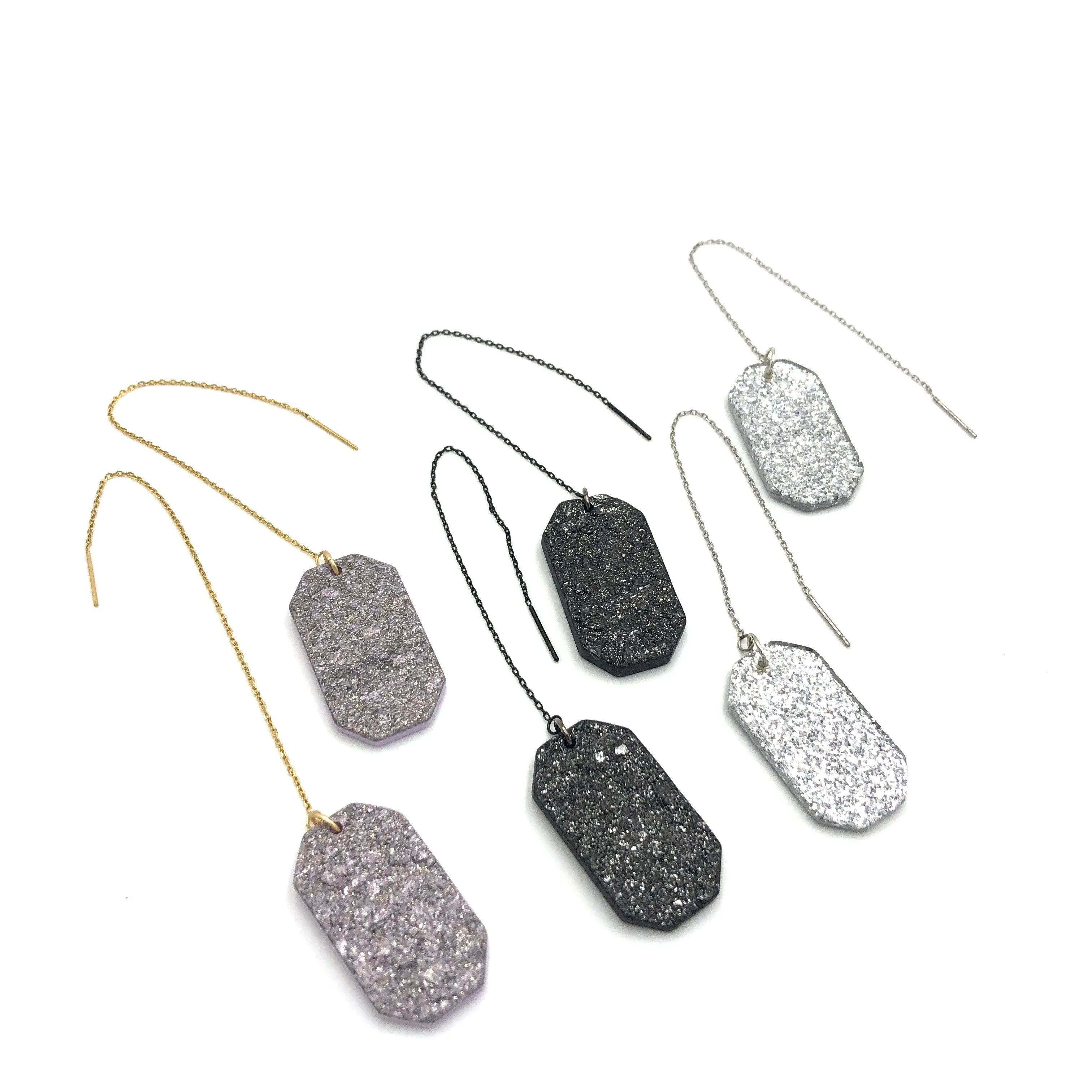 Sparkle Tag Threader Earrings