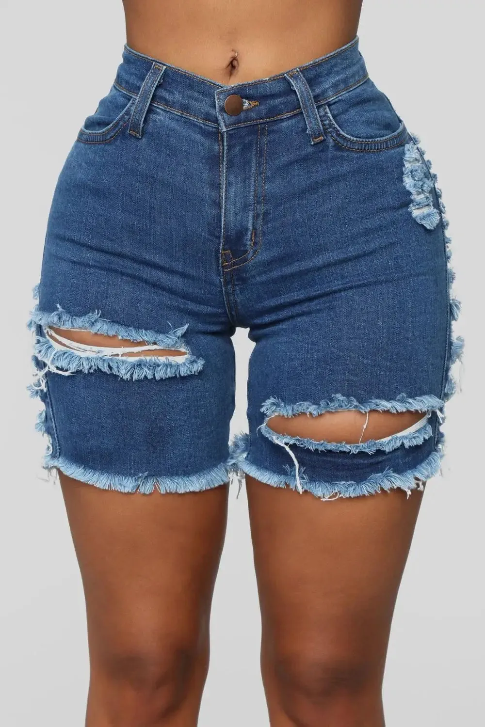 Summer Ripped Sexy Solid Pattern High Waist Denim Shorts for Women