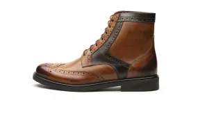 Tanned Brown/Dark Brown Brogue Ankle Boot