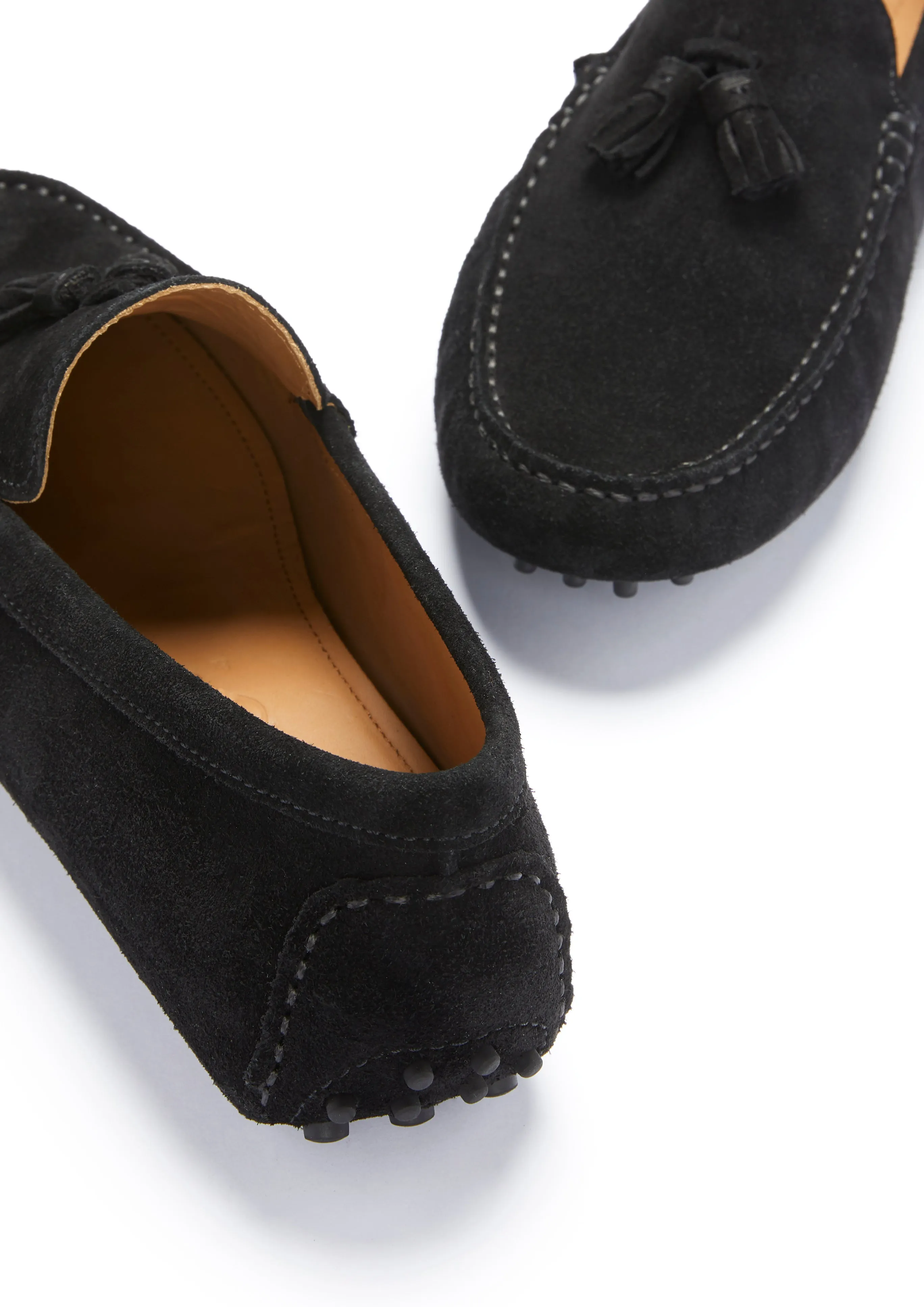 Tasselled Driving Loafers, black suede