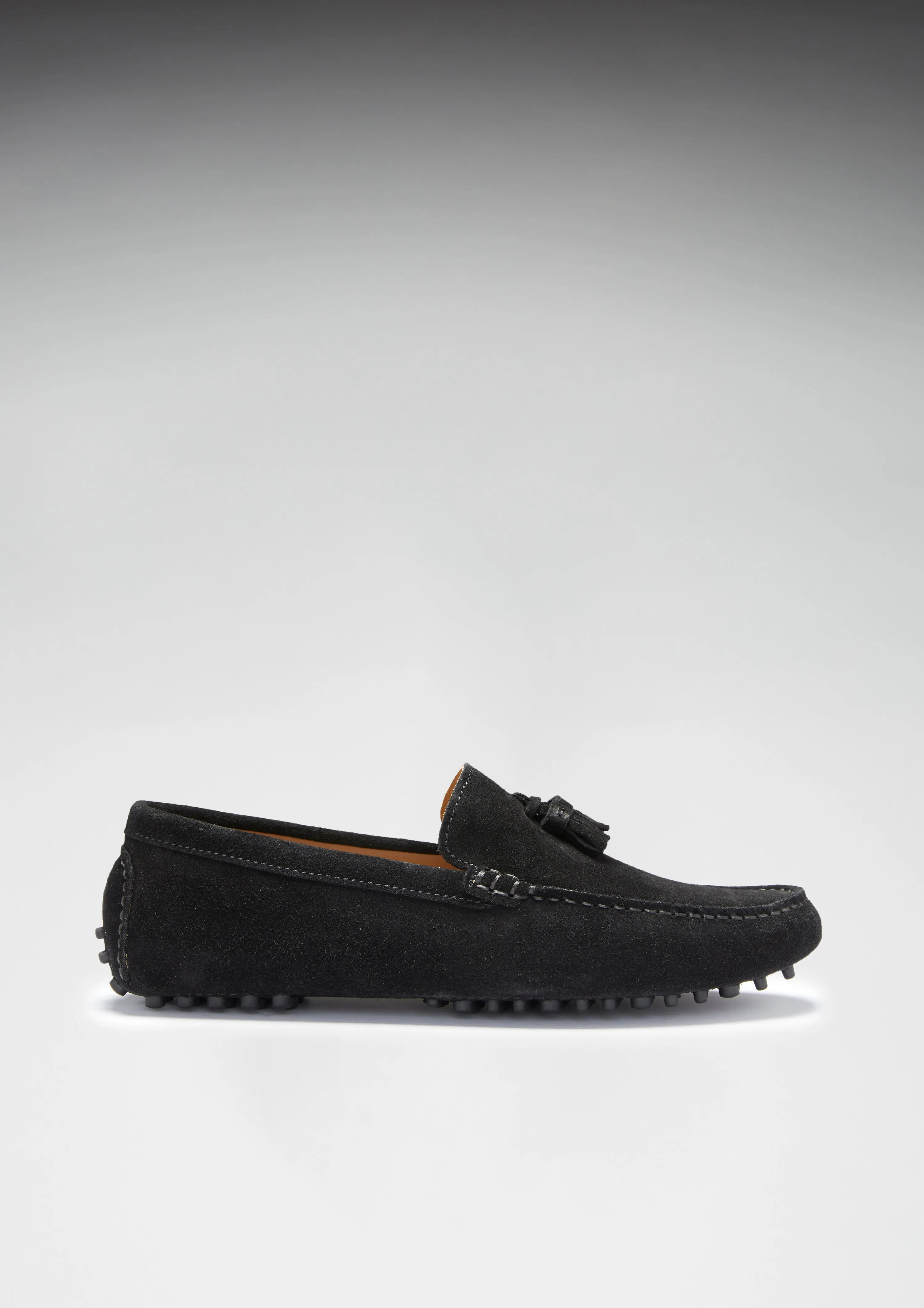 Tasselled Driving Loafers, black suede