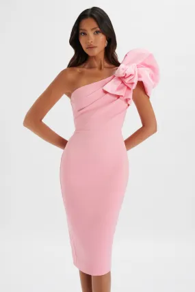 TAYTE One Shoulder Detail Midi Dress in Pink