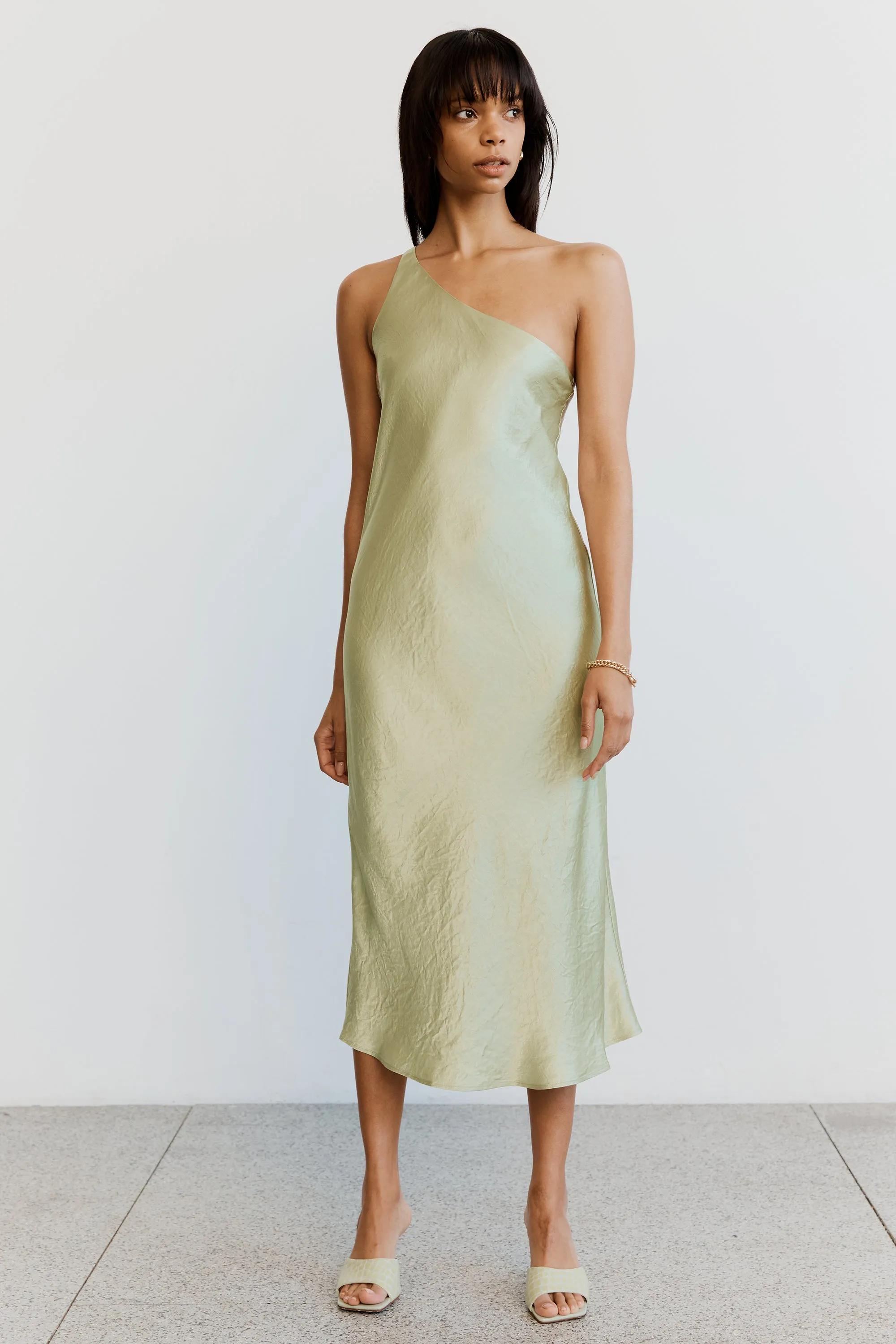 Third Form Crush Bias One Shoulder Midi Dress - Apple