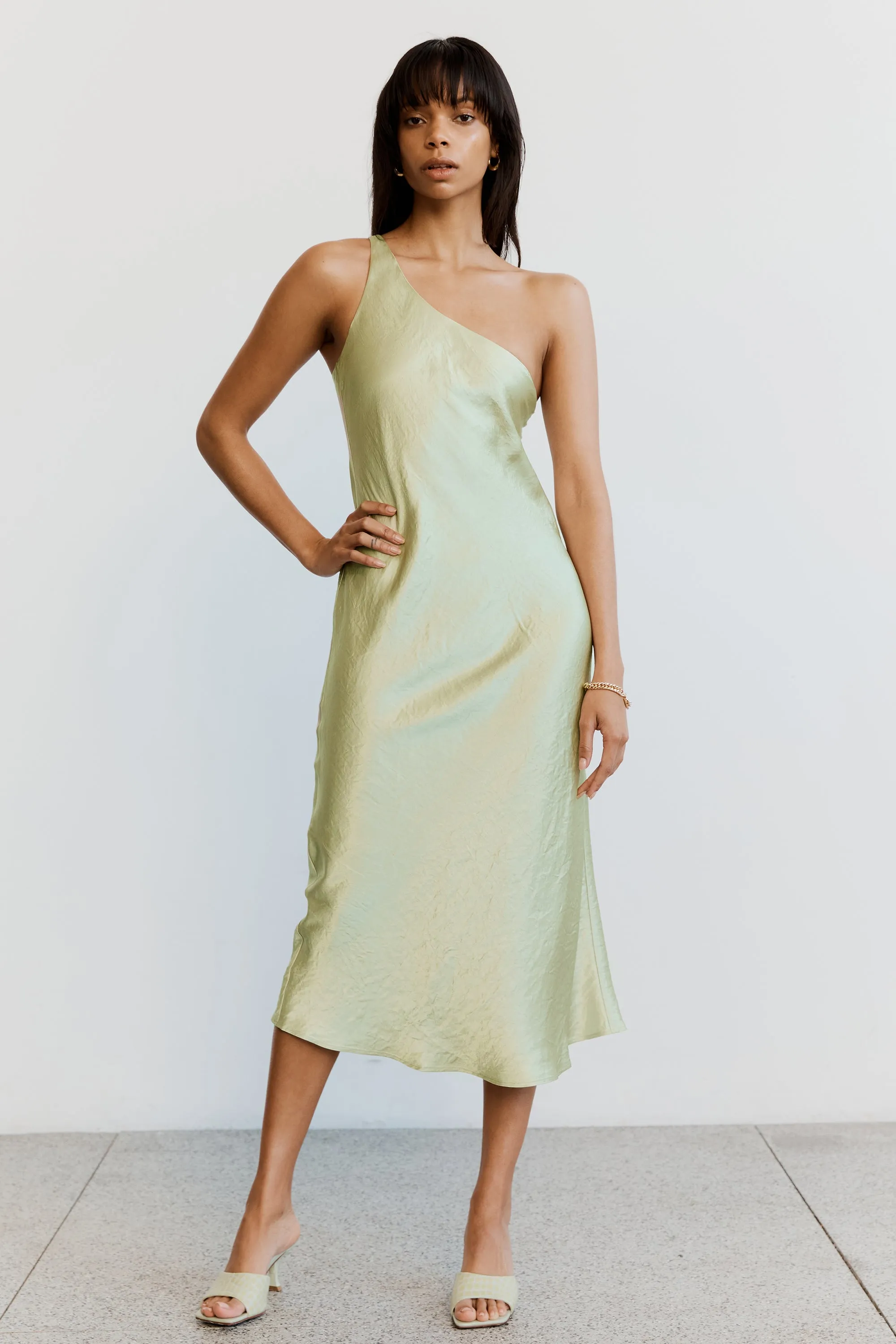 Third Form Crush Bias One Shoulder Midi Dress - Apple