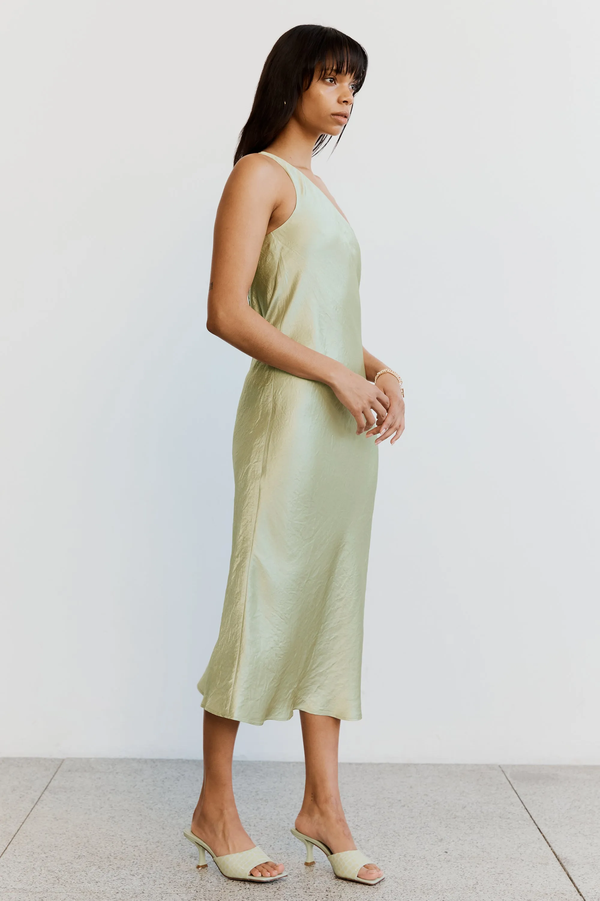 Third Form Crush Bias One Shoulder Midi Dress - Apple