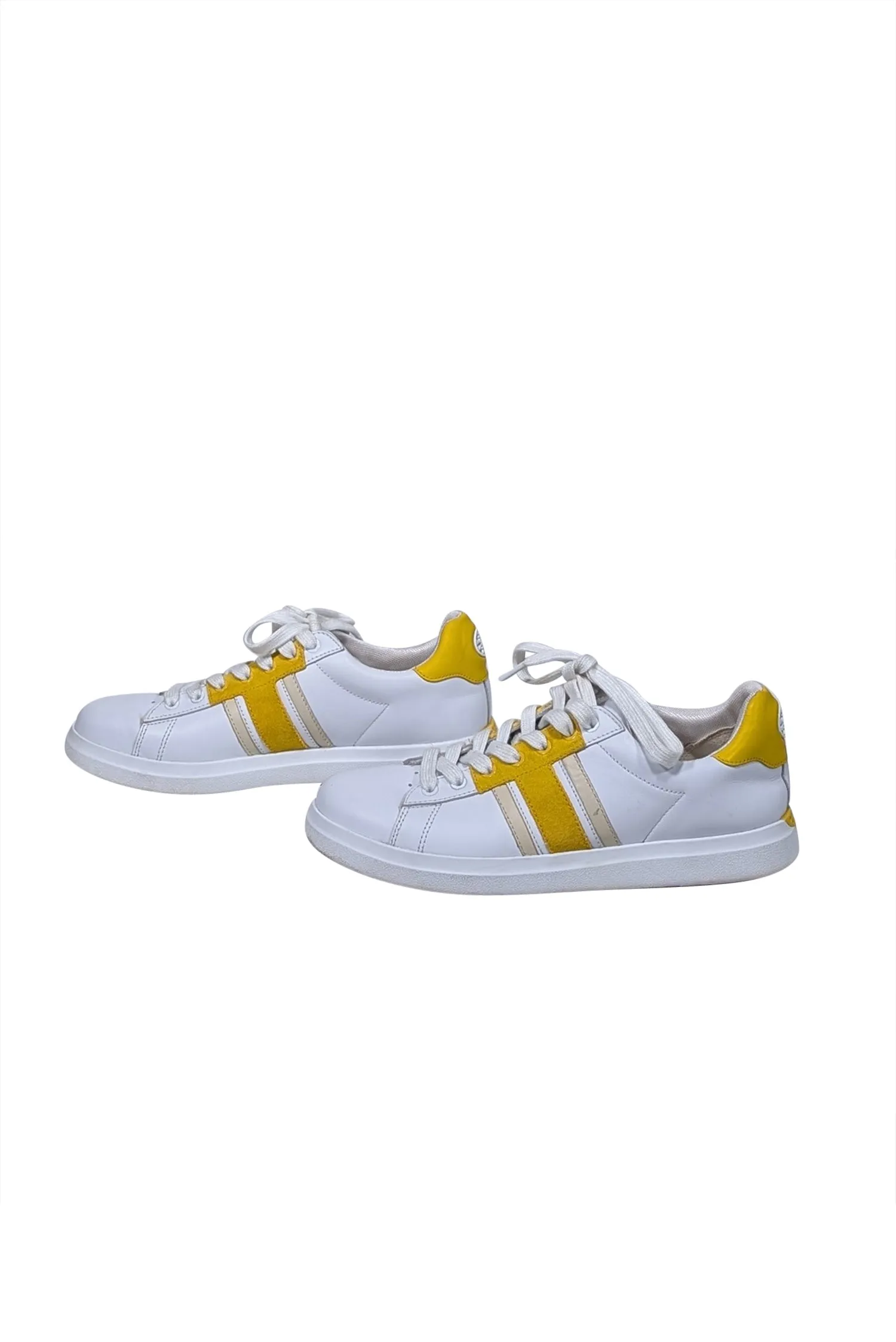 Tory Burch - White & Yellow Leather Sneakers Sz 8.5