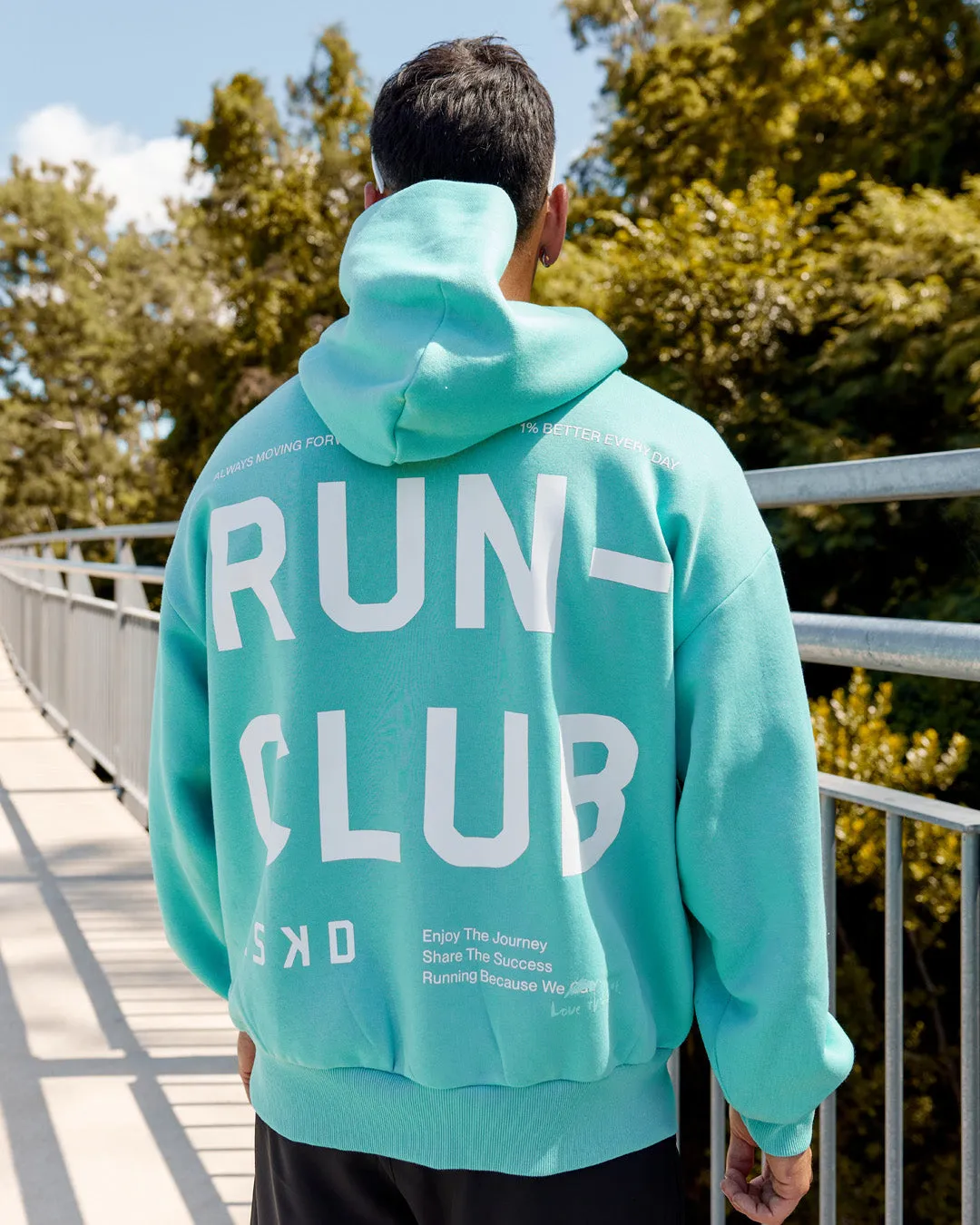 Unisex Love The Run Hoodie Oversize - Aquatic Awe-White