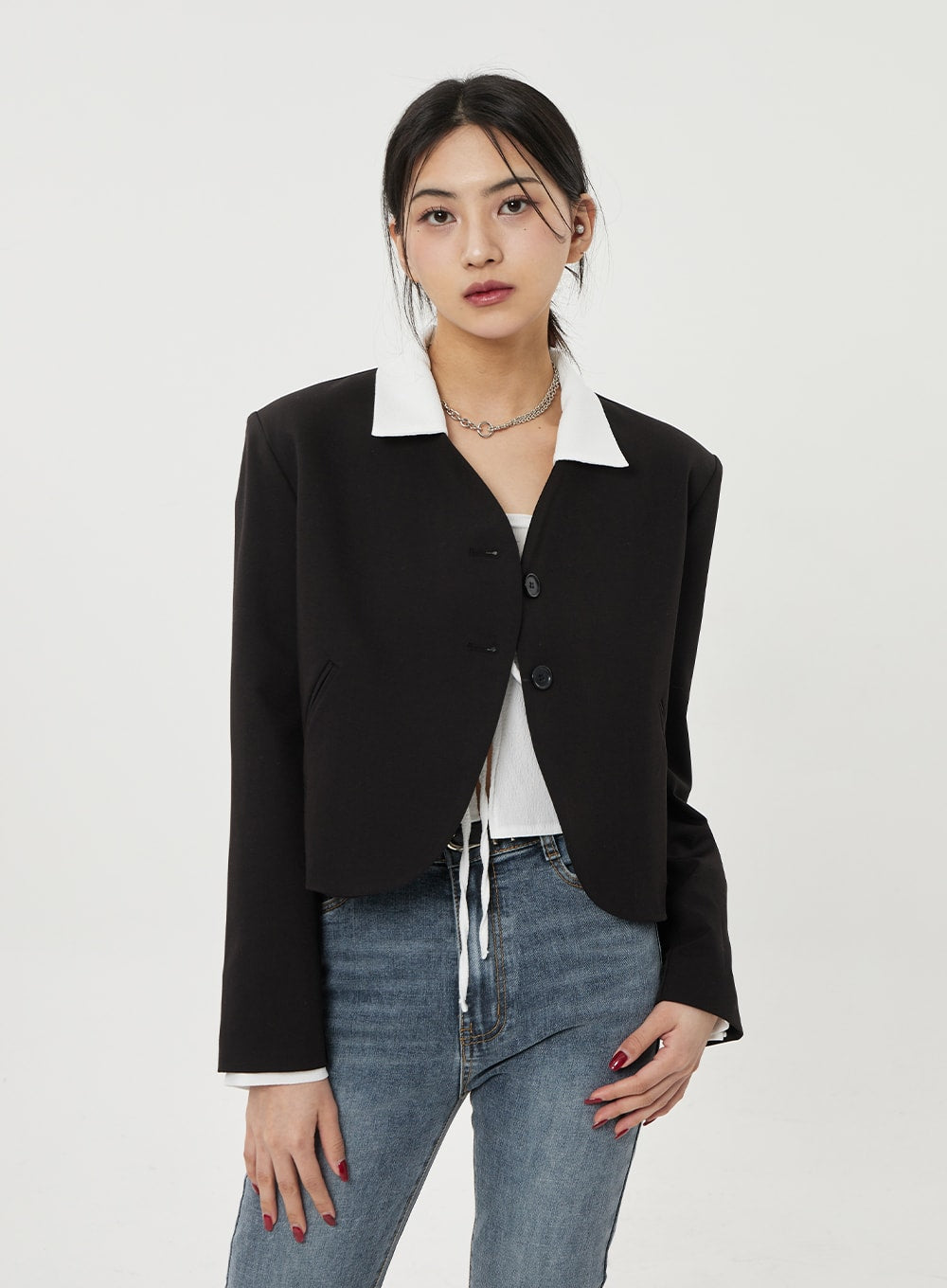 V-Neck Cropped Jacket BF316