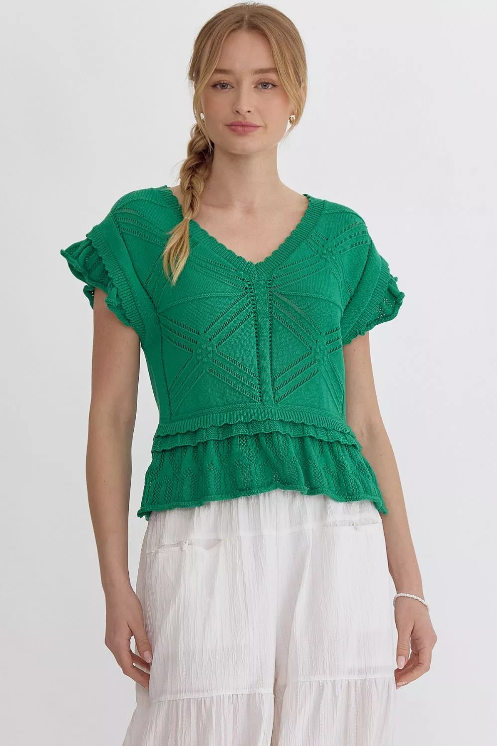 V-Neck Ruffle Sleeve Peplum Top